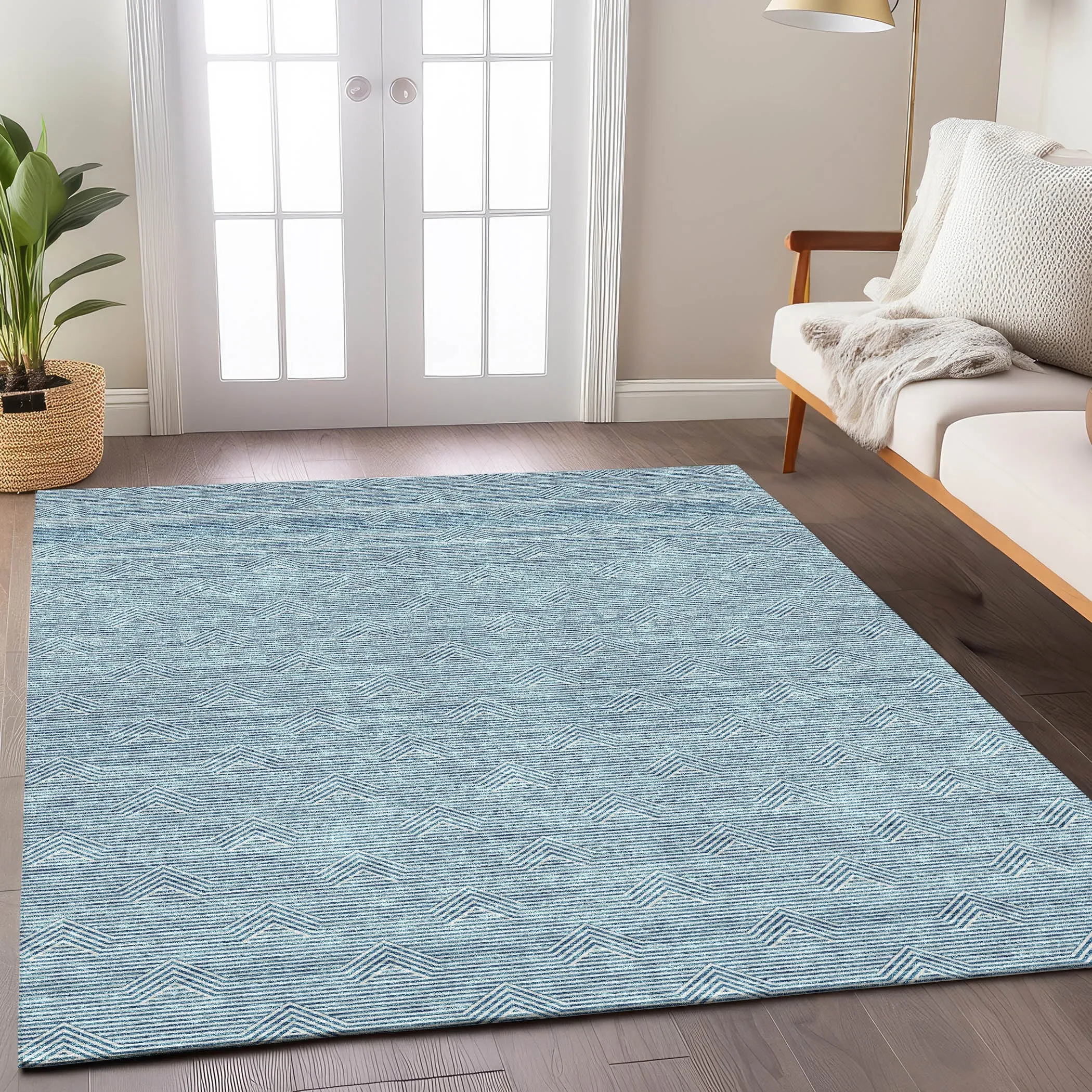 Machine Washable Indoor/ Outdoor Chantille Contemporary Stripe Rug