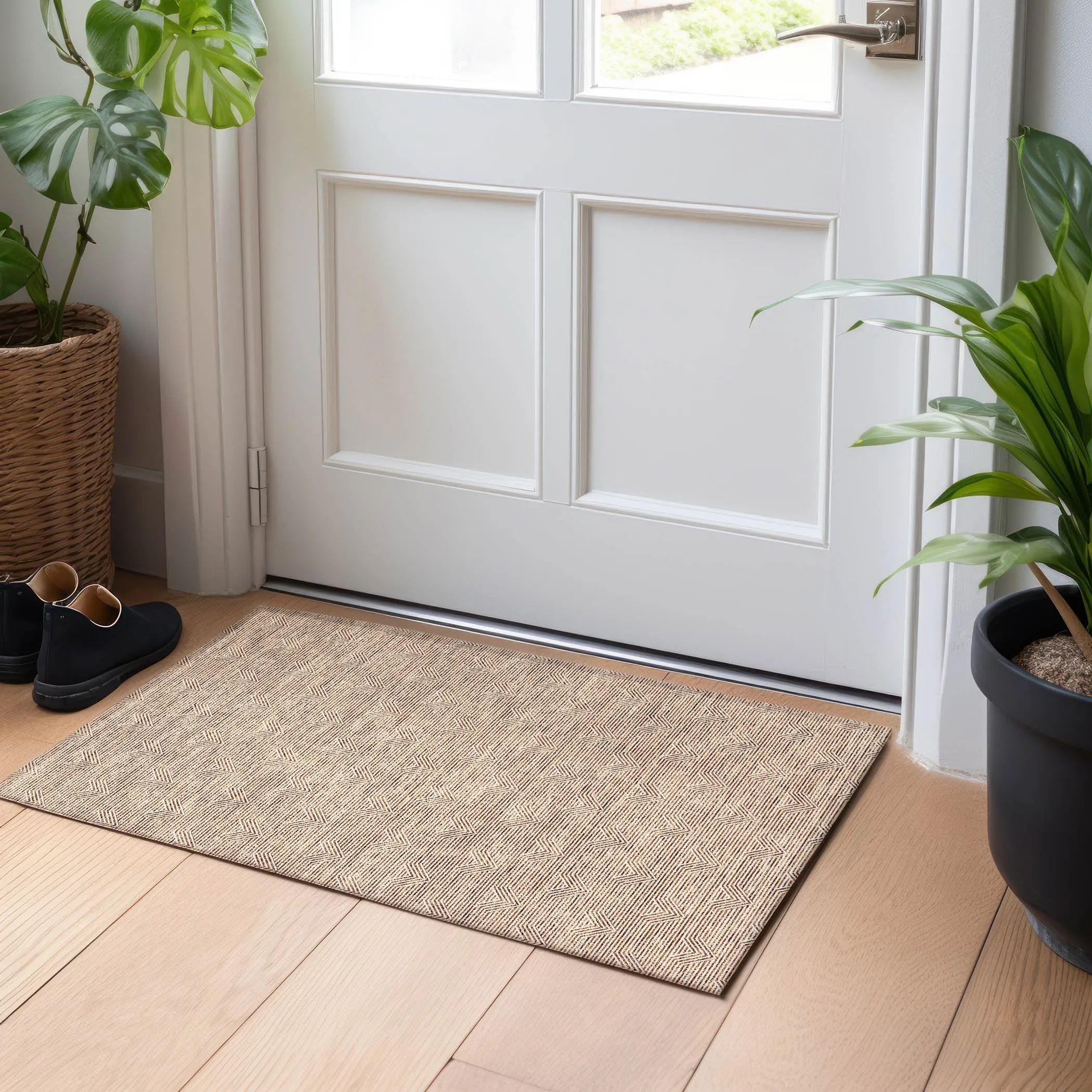 Machine Washable Indoor/ Outdoor Chantille Contemporary Stripe Rug