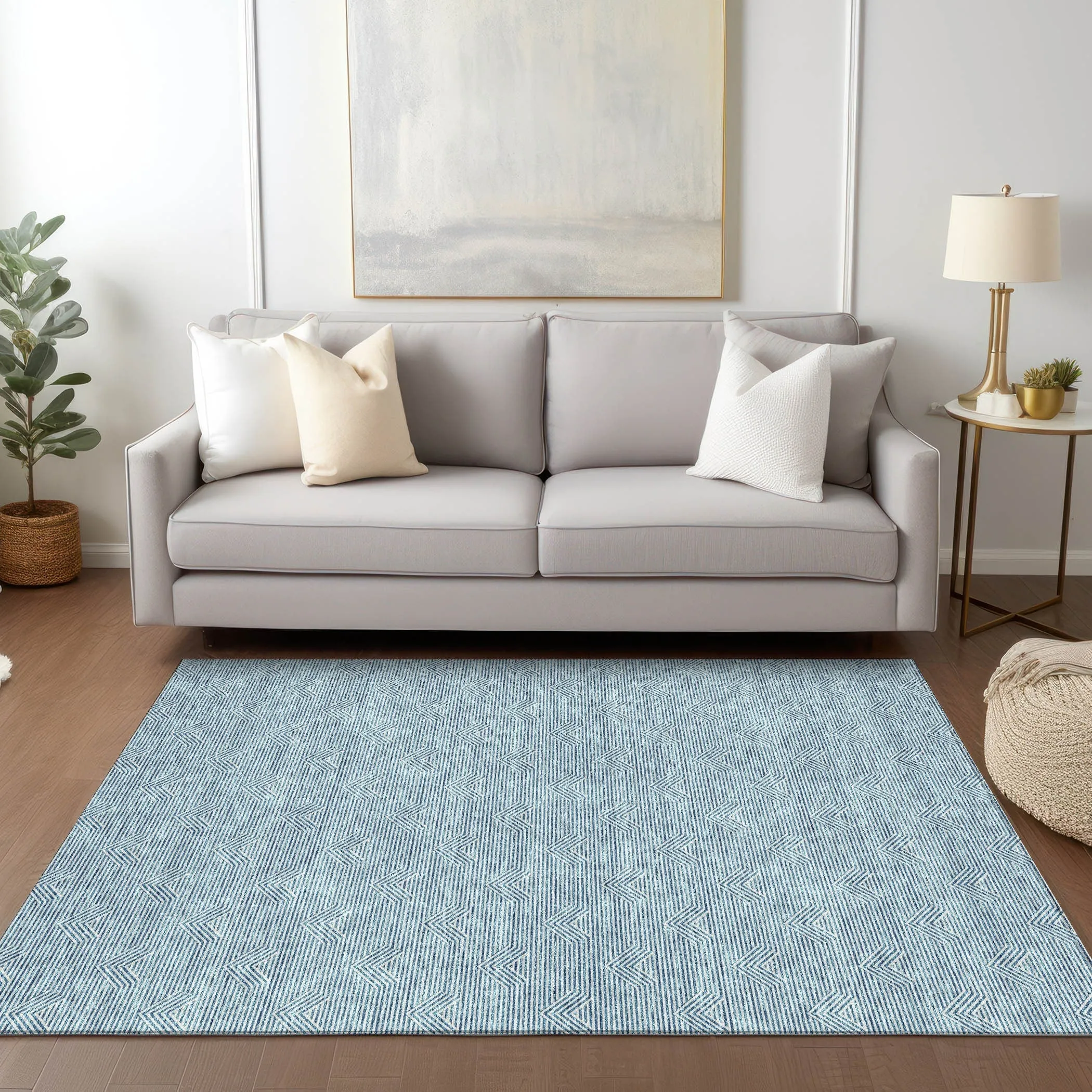 Machine Washable Indoor/ Outdoor Chantille Contemporary Stripe Rug