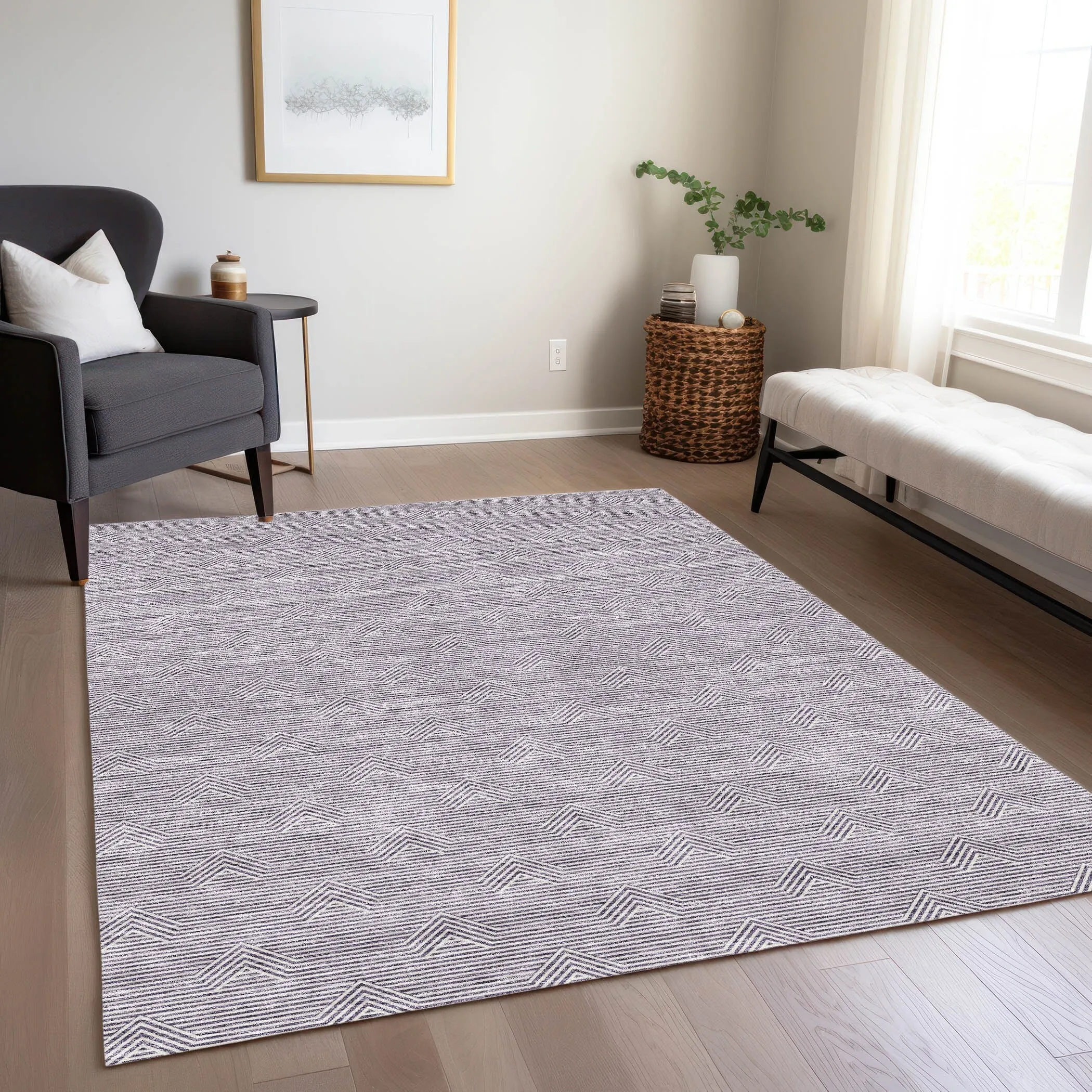 Machine Washable Indoor/ Outdoor Chantille Contemporary Stripe Rug