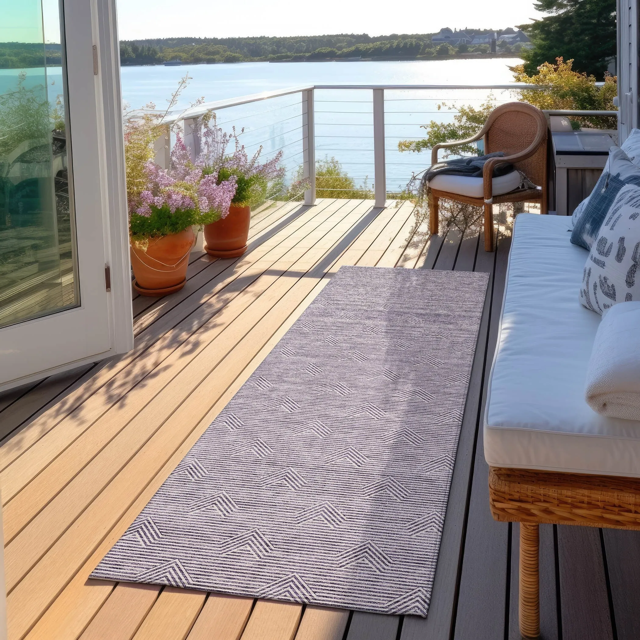 Machine Washable Indoor/ Outdoor Chantille Contemporary Stripe Rug