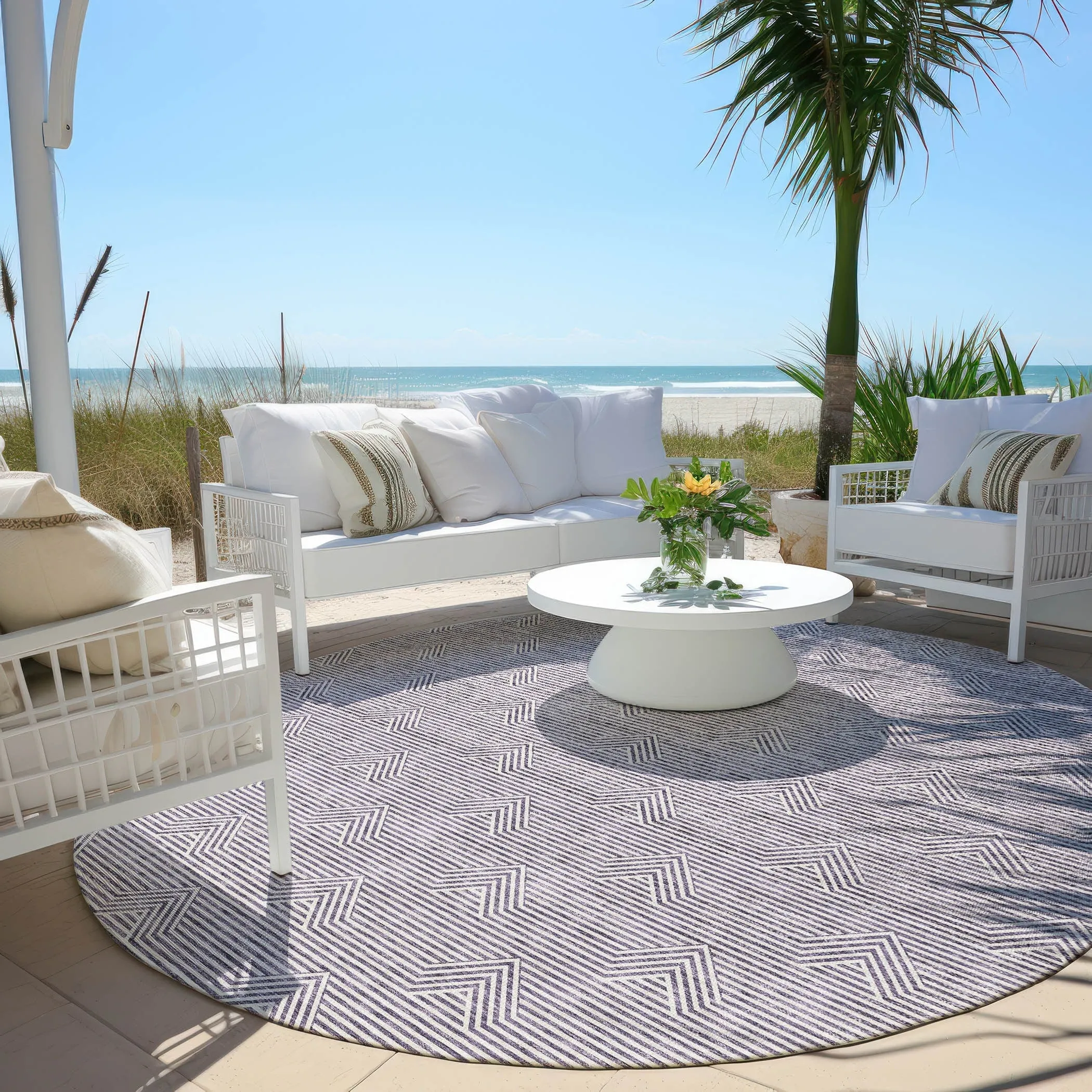 Machine Washable Indoor/ Outdoor Chantille Contemporary Stripe Rug