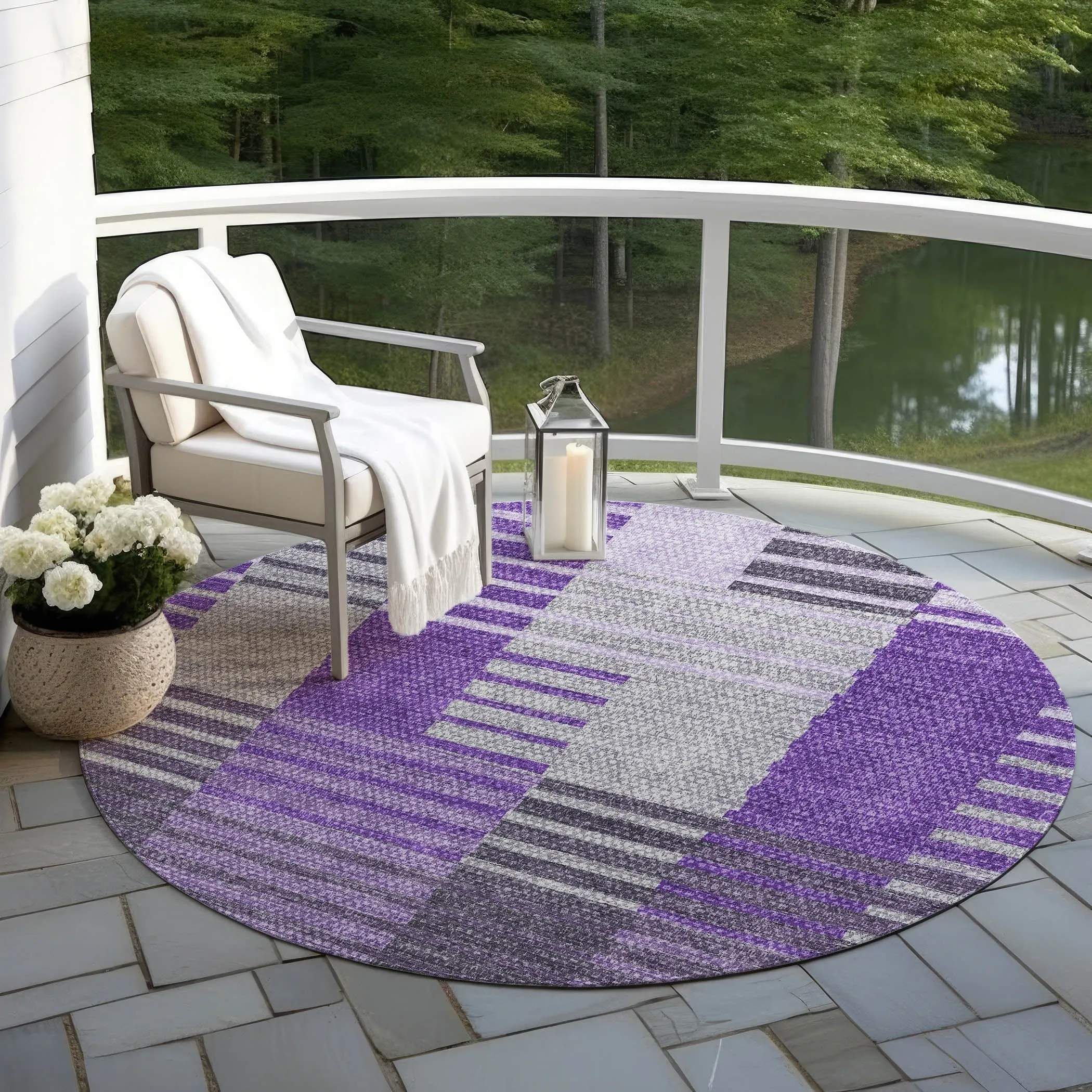 Machine Washable Indoor/ Outdoor Chantille Contemporary Stripes Rug