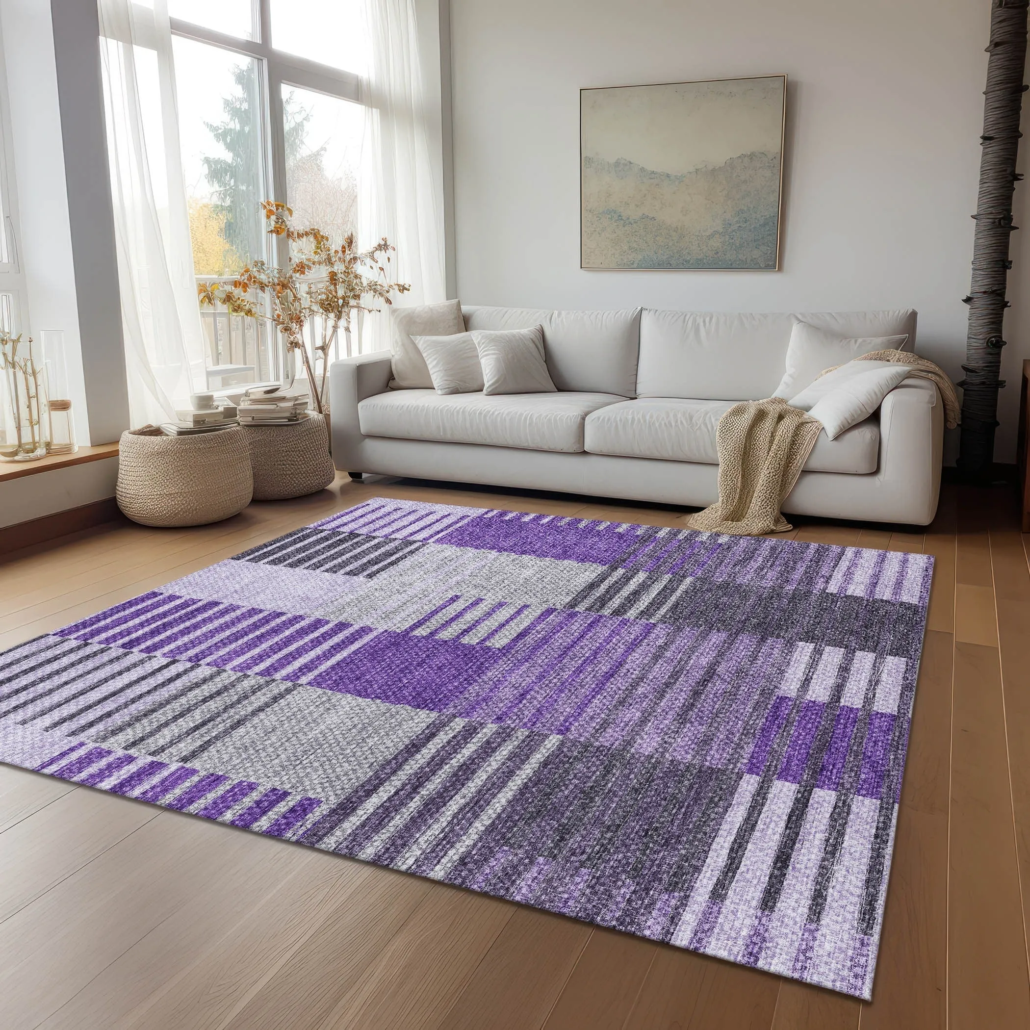 Machine Washable Indoor/ Outdoor Chantille Contemporary Stripes Rug