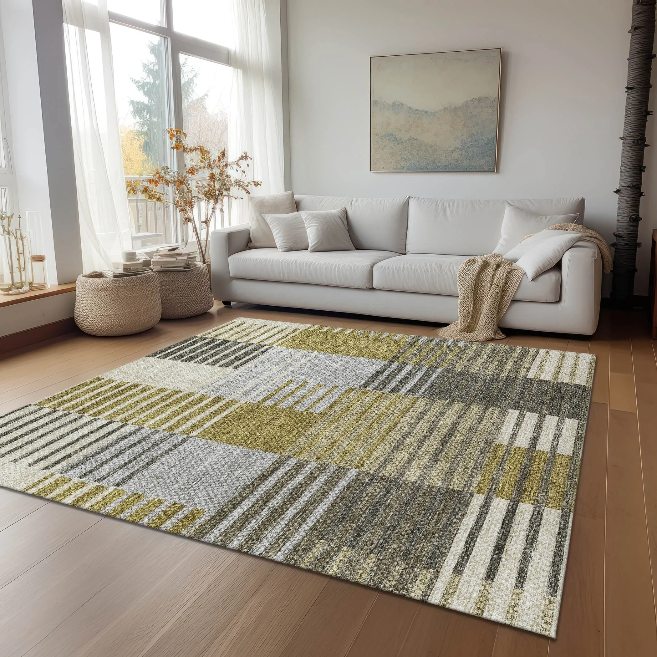 Machine Washable Indoor/ Outdoor Chantille Contemporary Stripes Rug