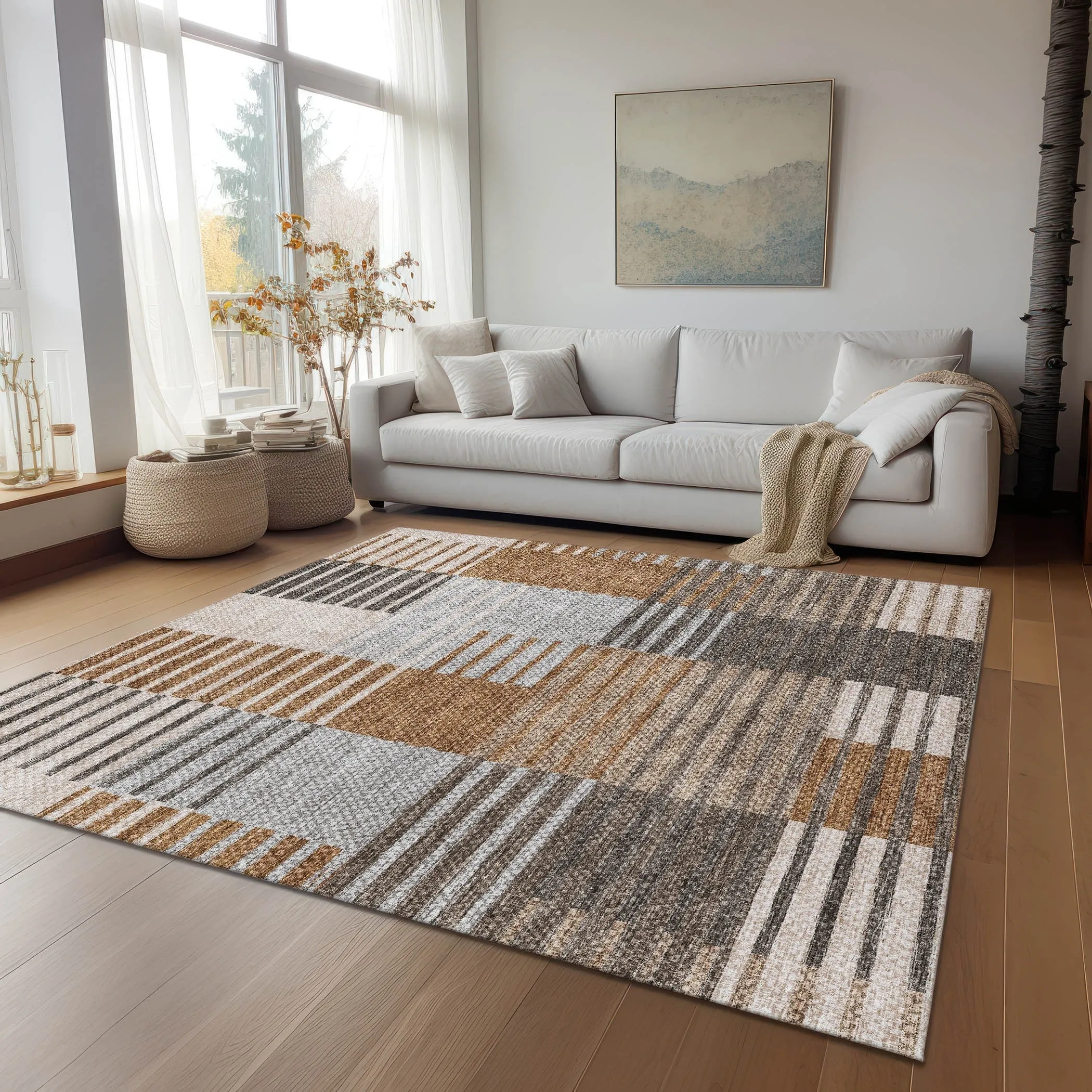 Machine Washable Indoor/ Outdoor Chantille Contemporary Stripes Rug