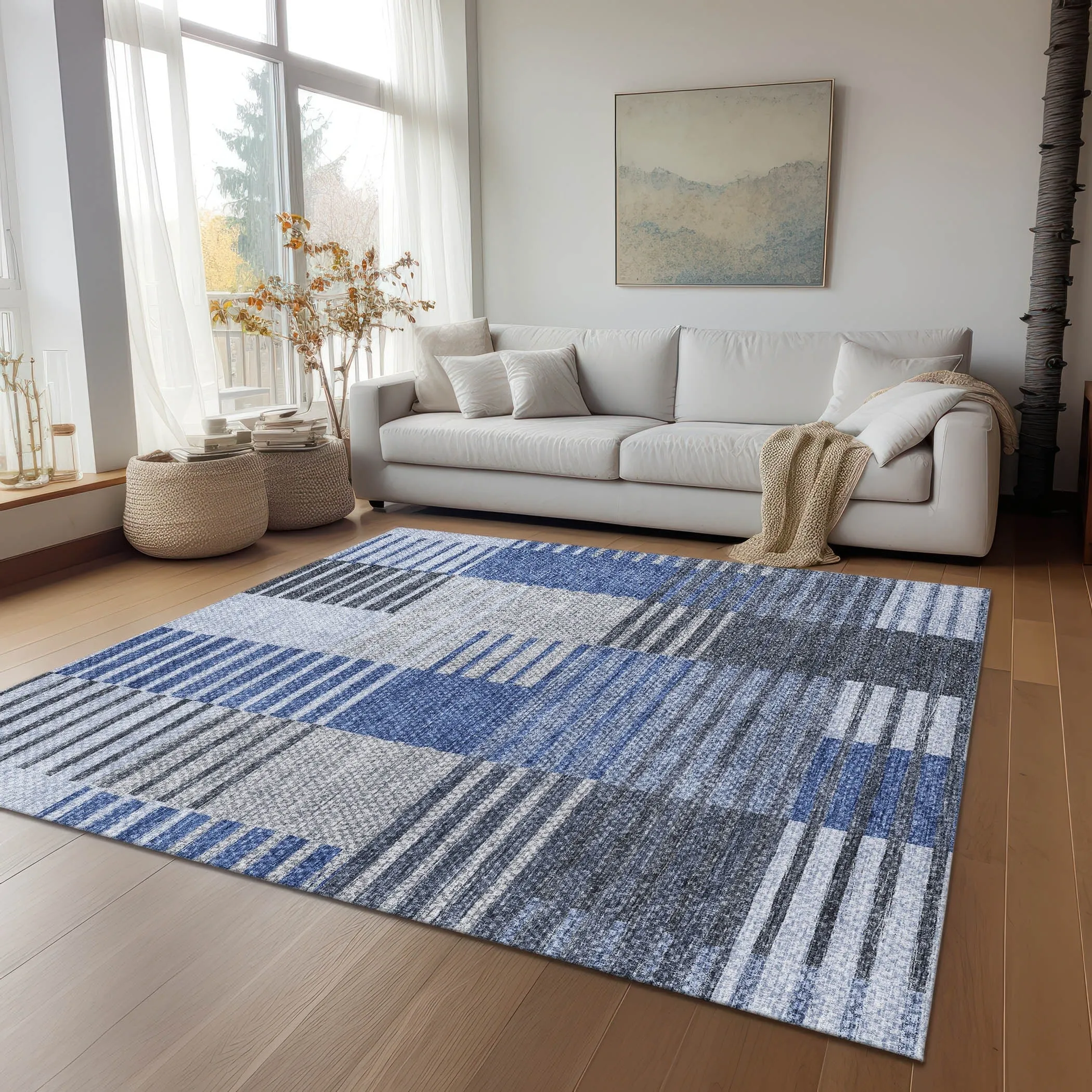 Machine Washable Indoor/ Outdoor Chantille Contemporary Stripes Rug