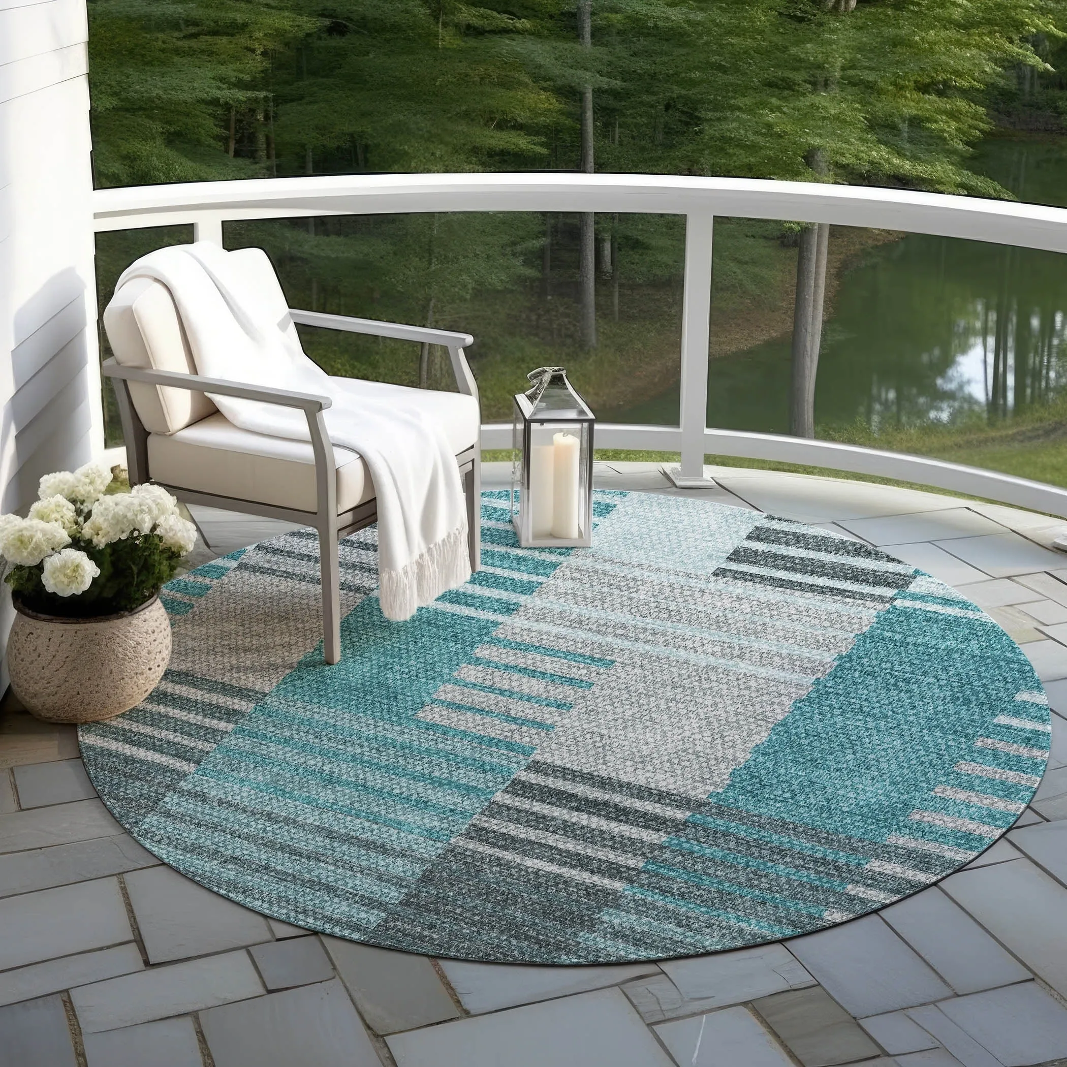 Machine Washable Indoor/ Outdoor Chantille Contemporary Stripes Rug