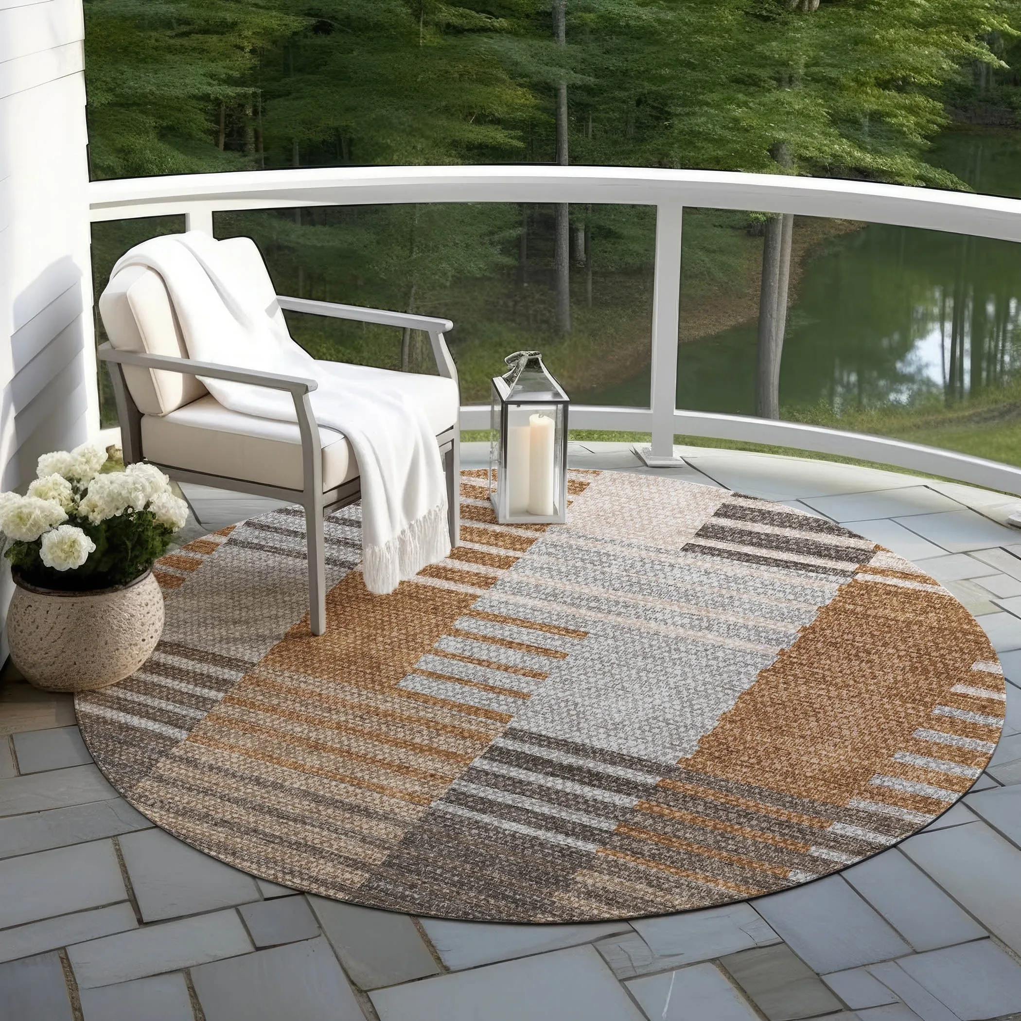 Machine Washable Indoor/ Outdoor Chantille Contemporary Stripes Rug