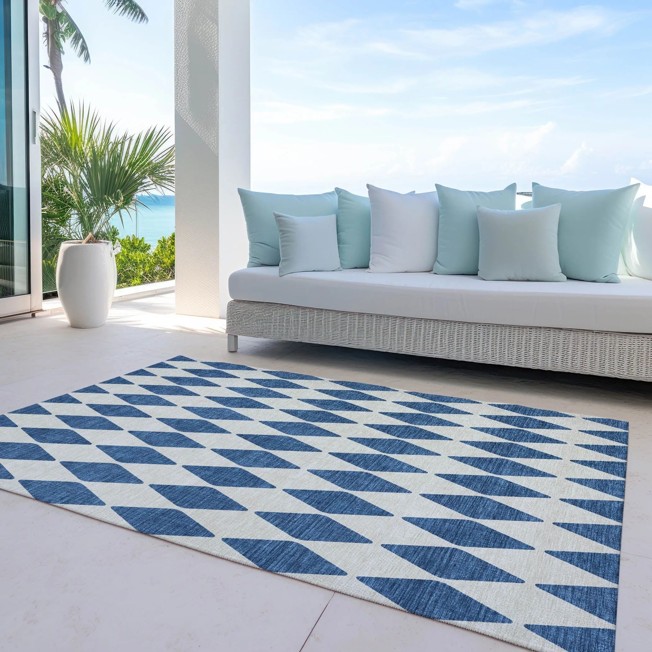 Machine Washable Indoor/ Outdoor Chantille Diamond Argyle Rug