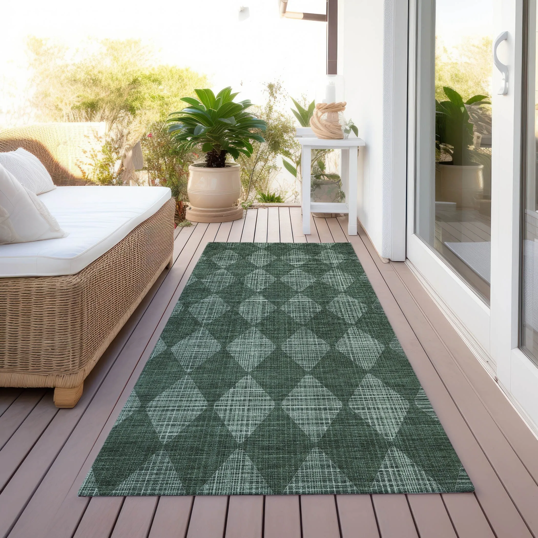 Machine Washable Indoor/ Outdoor Chantille Diamond Argyle Rug