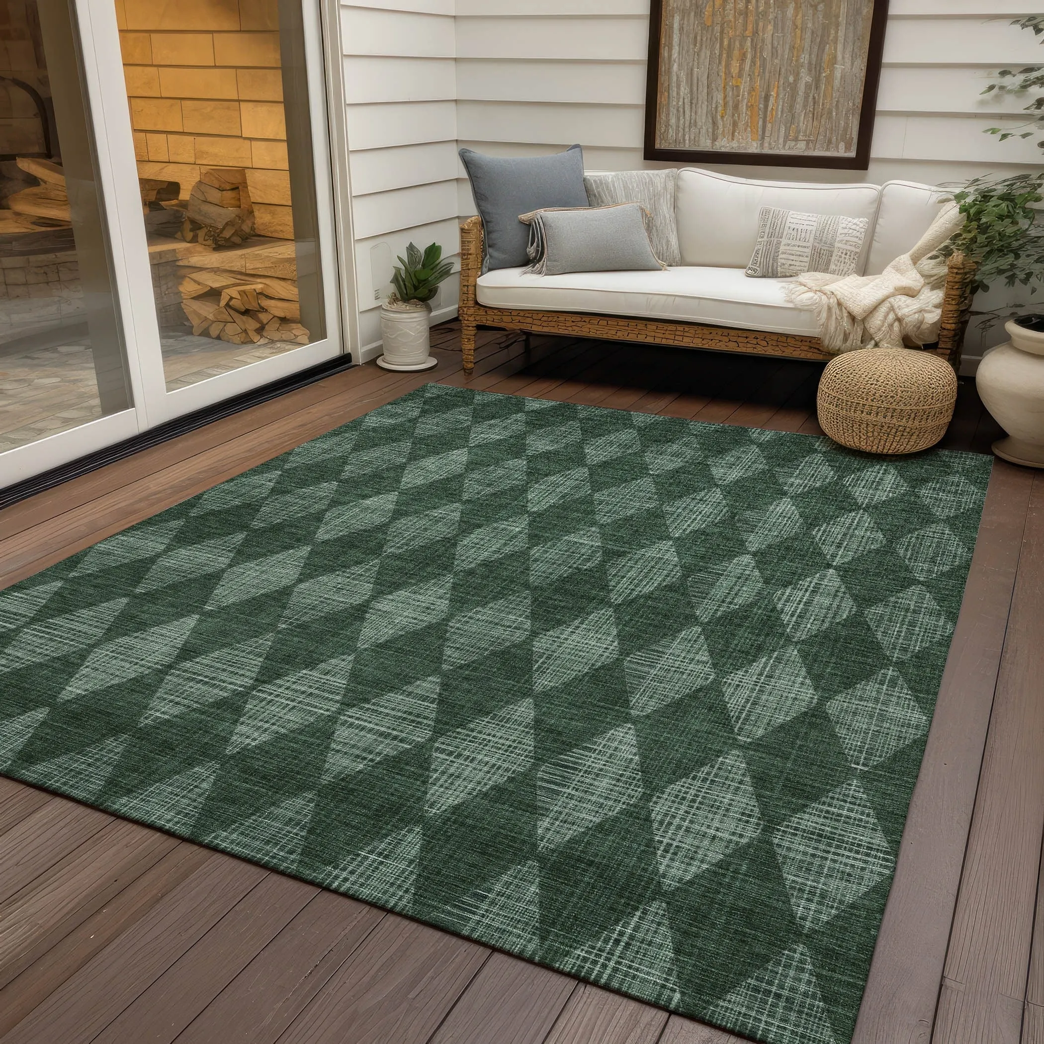 Machine Washable Indoor/ Outdoor Chantille Diamond Argyle Rug