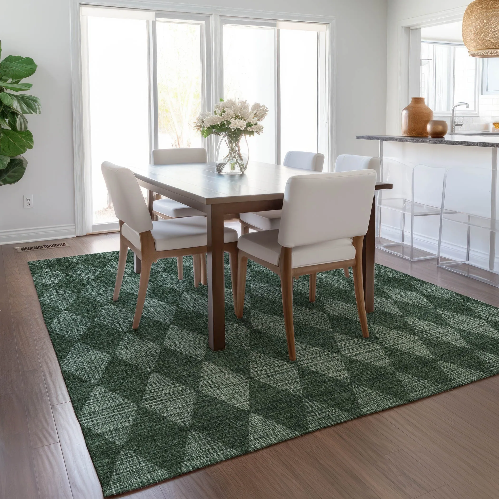 Machine Washable Indoor/ Outdoor Chantille Diamond Argyle Rug