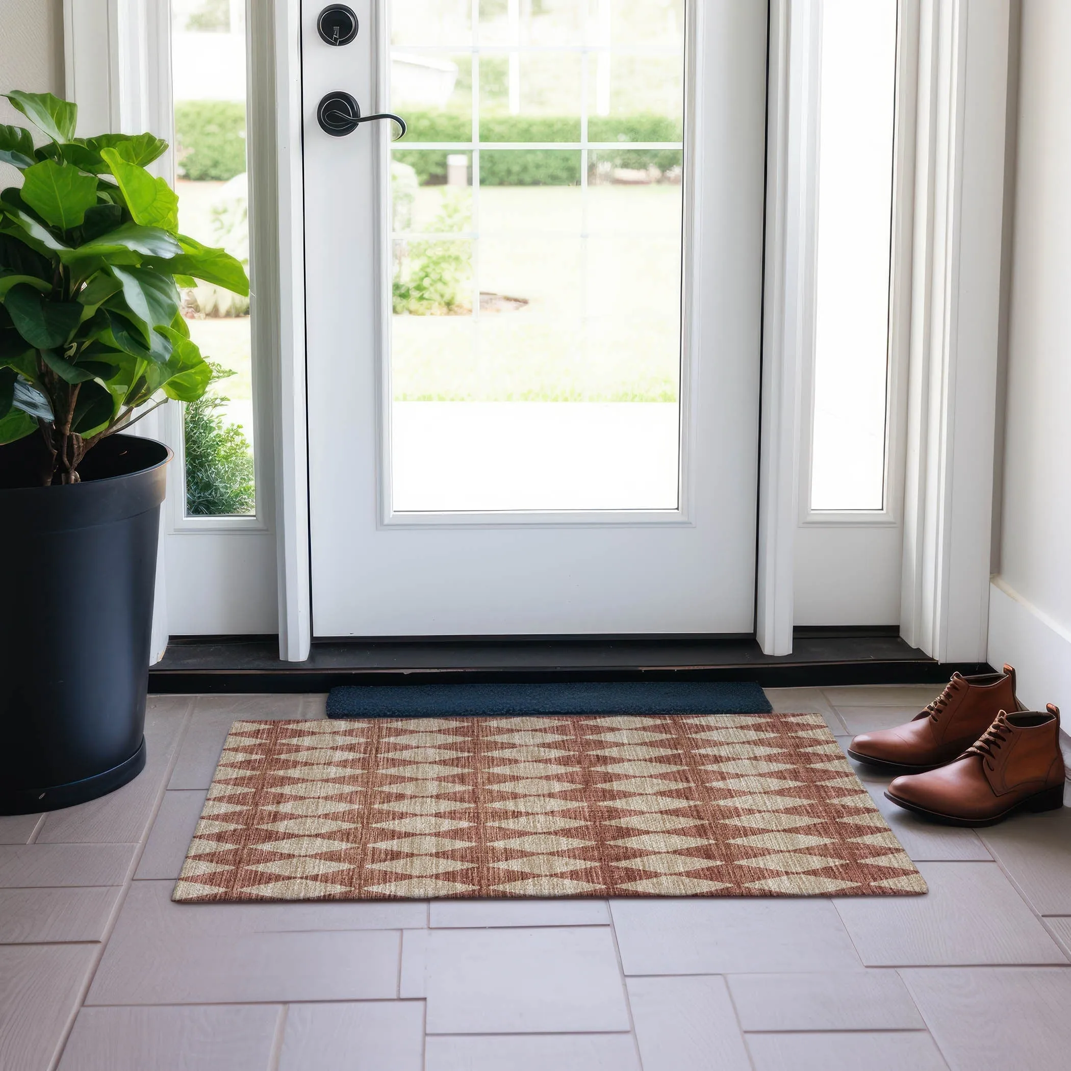 Machine Washable Indoor/ Outdoor Chantille Diamond Argyle Rug
