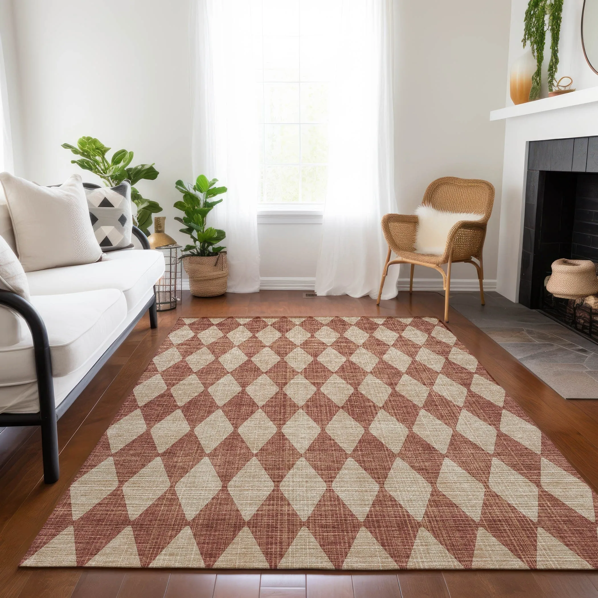 Machine Washable Indoor/ Outdoor Chantille Diamond Argyle Rug