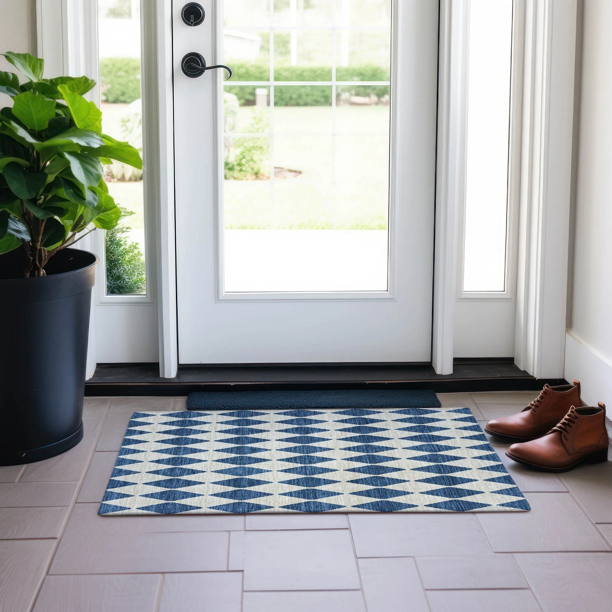 Machine Washable Indoor/ Outdoor Chantille Diamond Argyle Rug