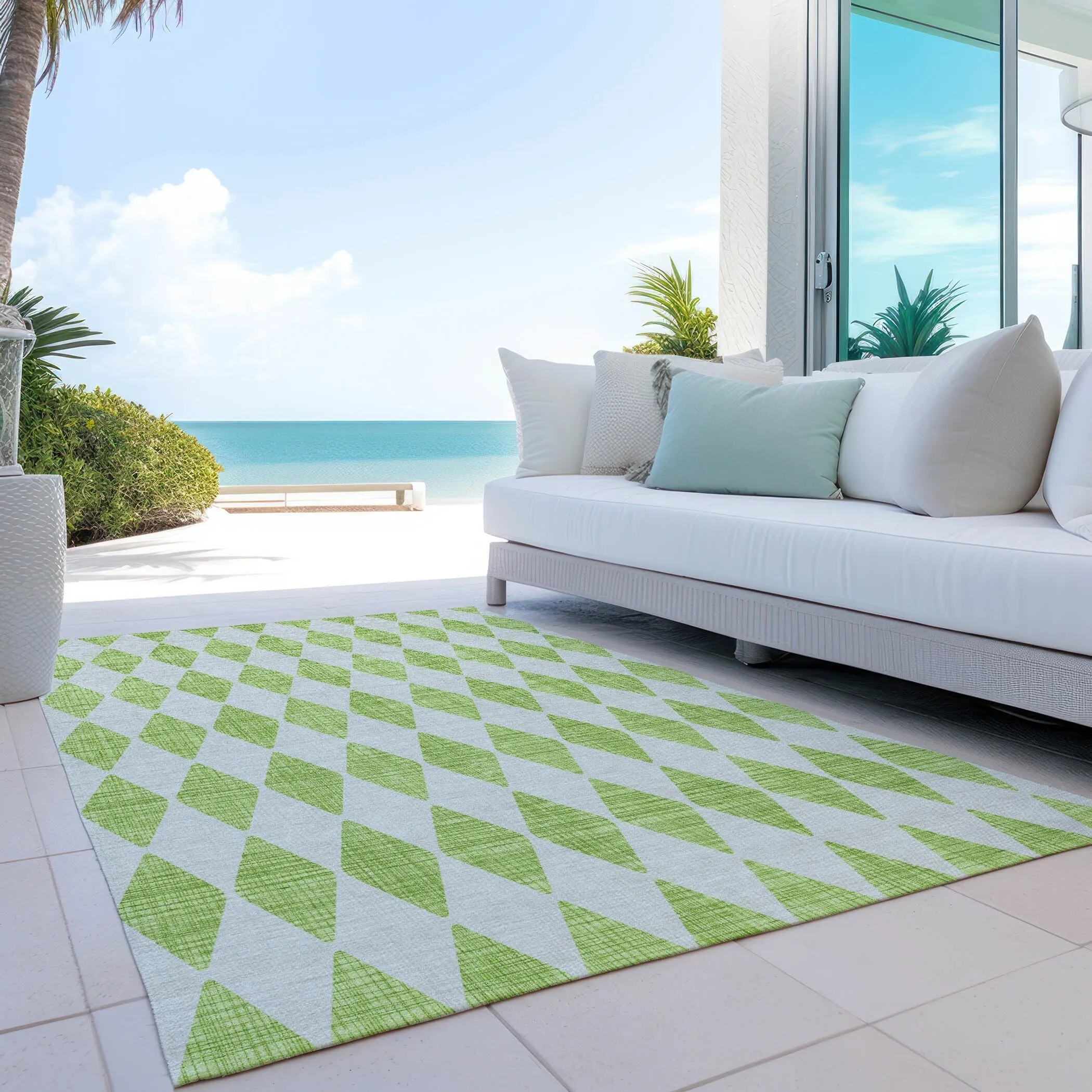 Machine Washable Indoor/ Outdoor Chantille Diamond Argyle Rug