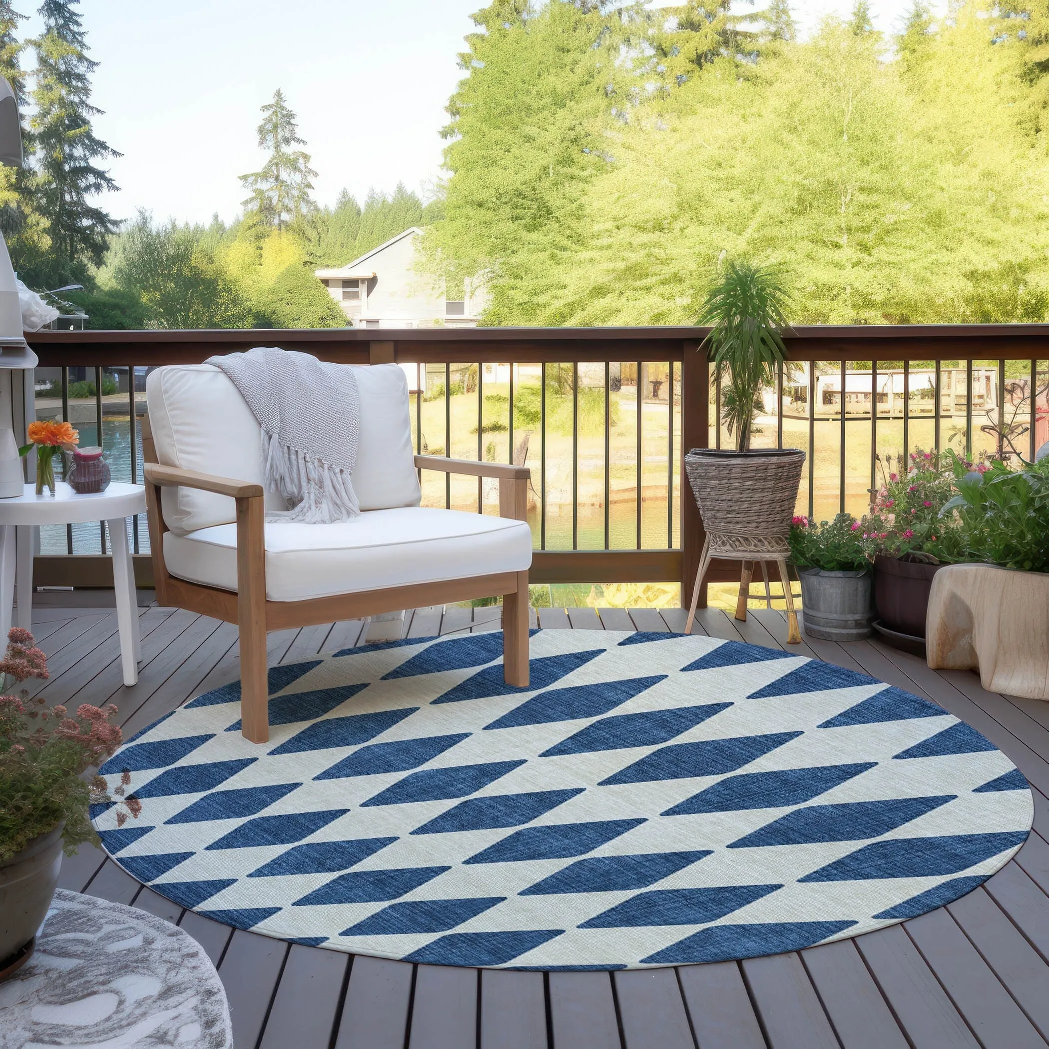 Machine Washable Indoor/ Outdoor Chantille Diamond Argyle Rug