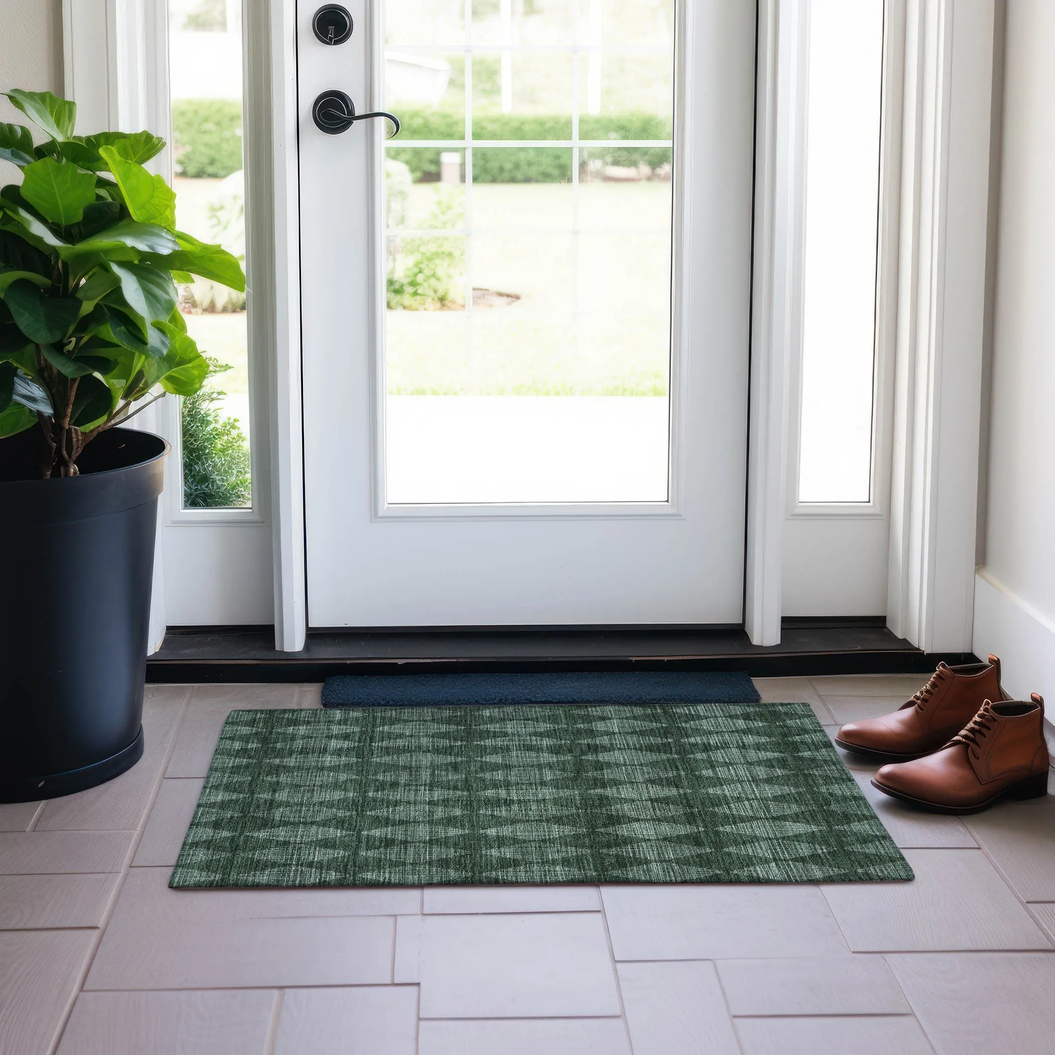 Machine Washable Indoor/ Outdoor Chantille Diamond Argyle Rug