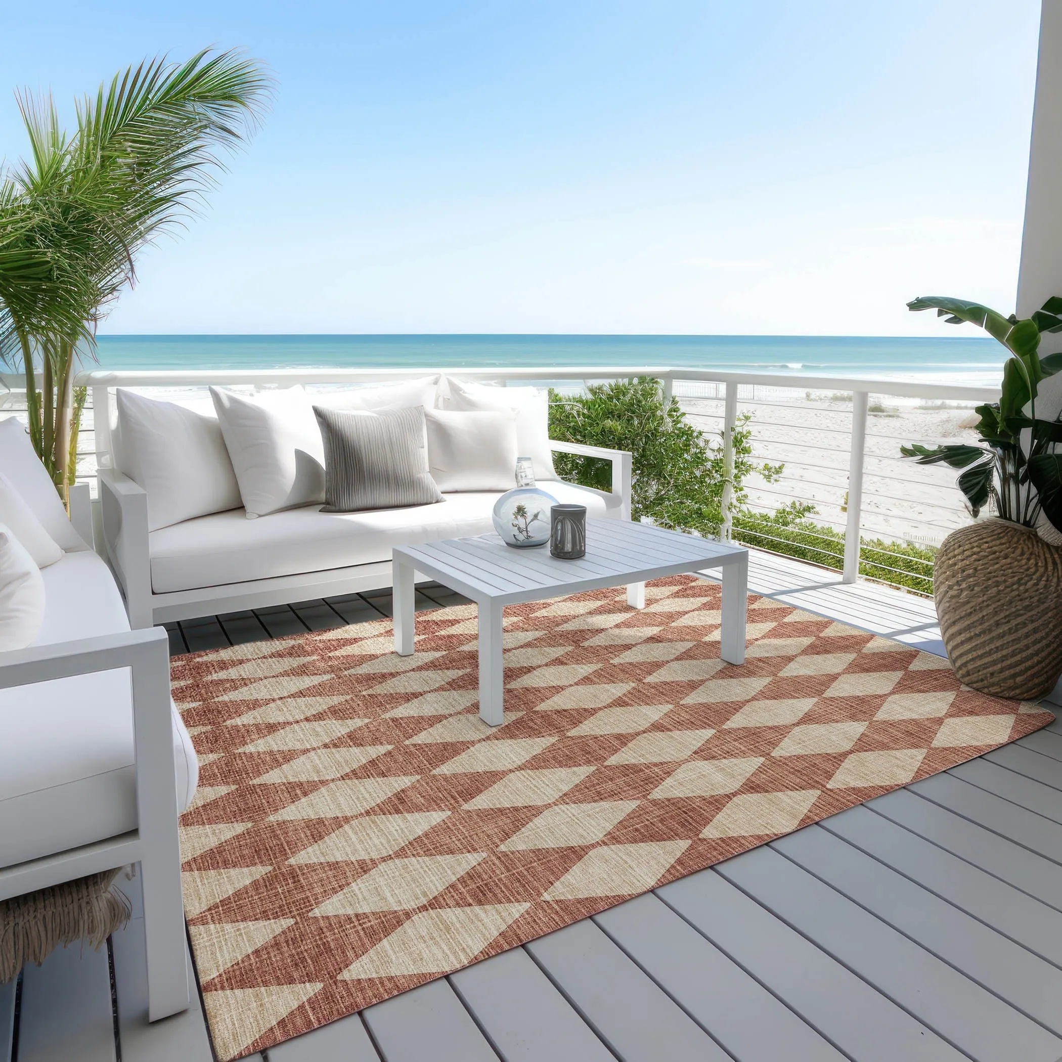 Machine Washable Indoor/ Outdoor Chantille Diamond Argyle Rug