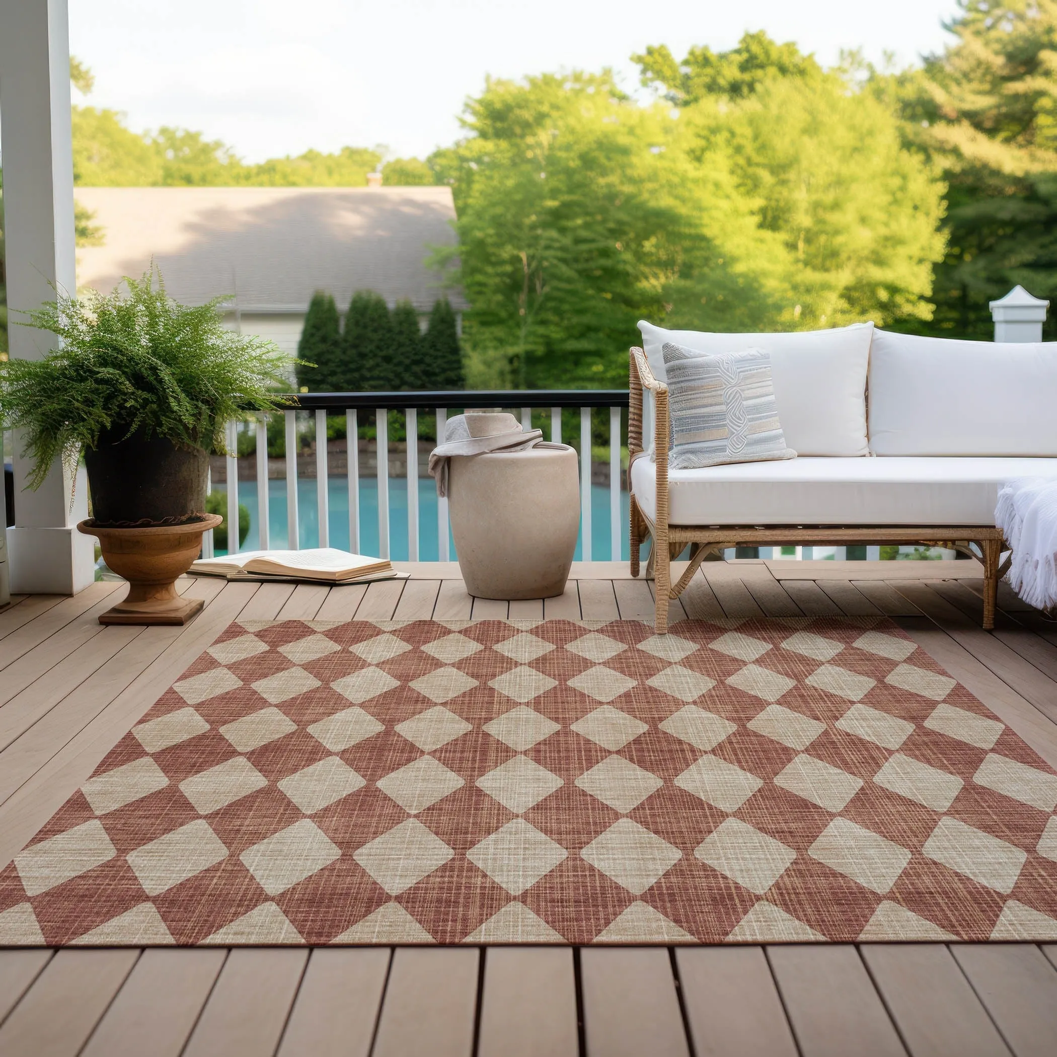 Machine Washable Indoor/ Outdoor Chantille Diamond Argyle Rug