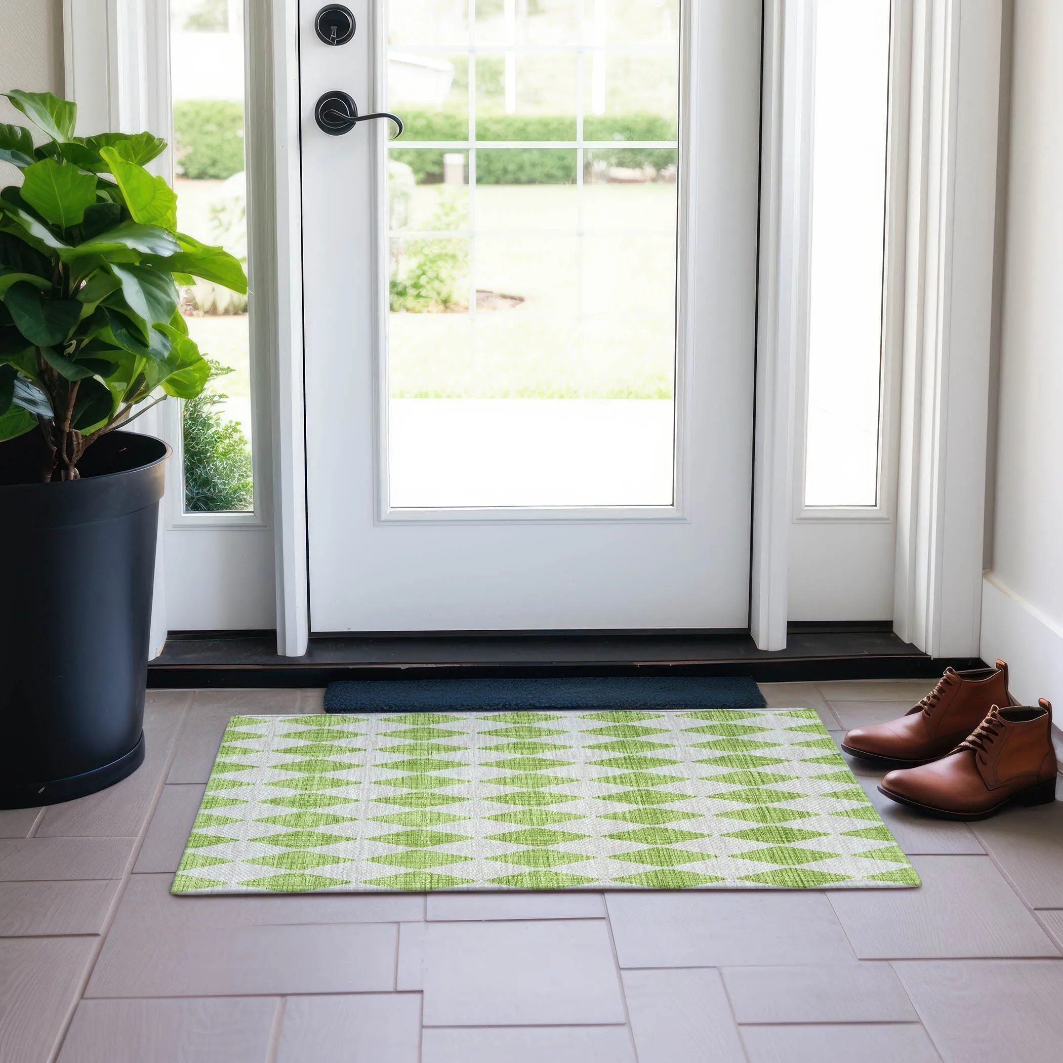 Machine Washable Indoor/ Outdoor Chantille Diamond Argyle Rug