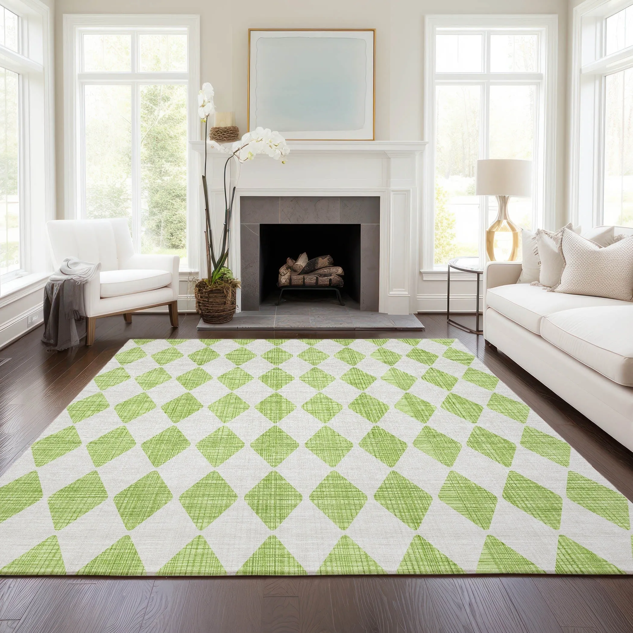 Machine Washable Indoor/ Outdoor Chantille Diamond Argyle Rug