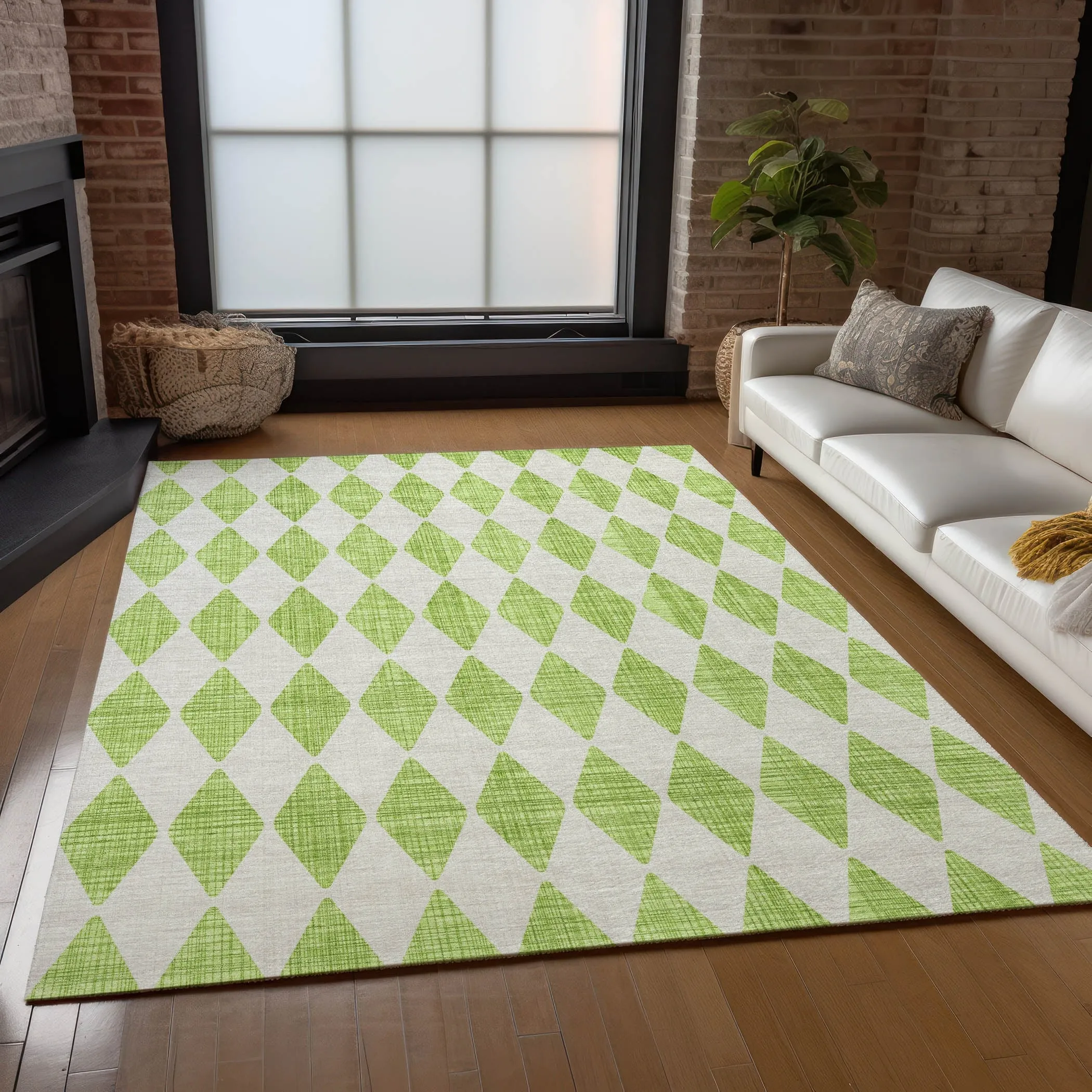 Machine Washable Indoor/ Outdoor Chantille Diamond Argyle Rug