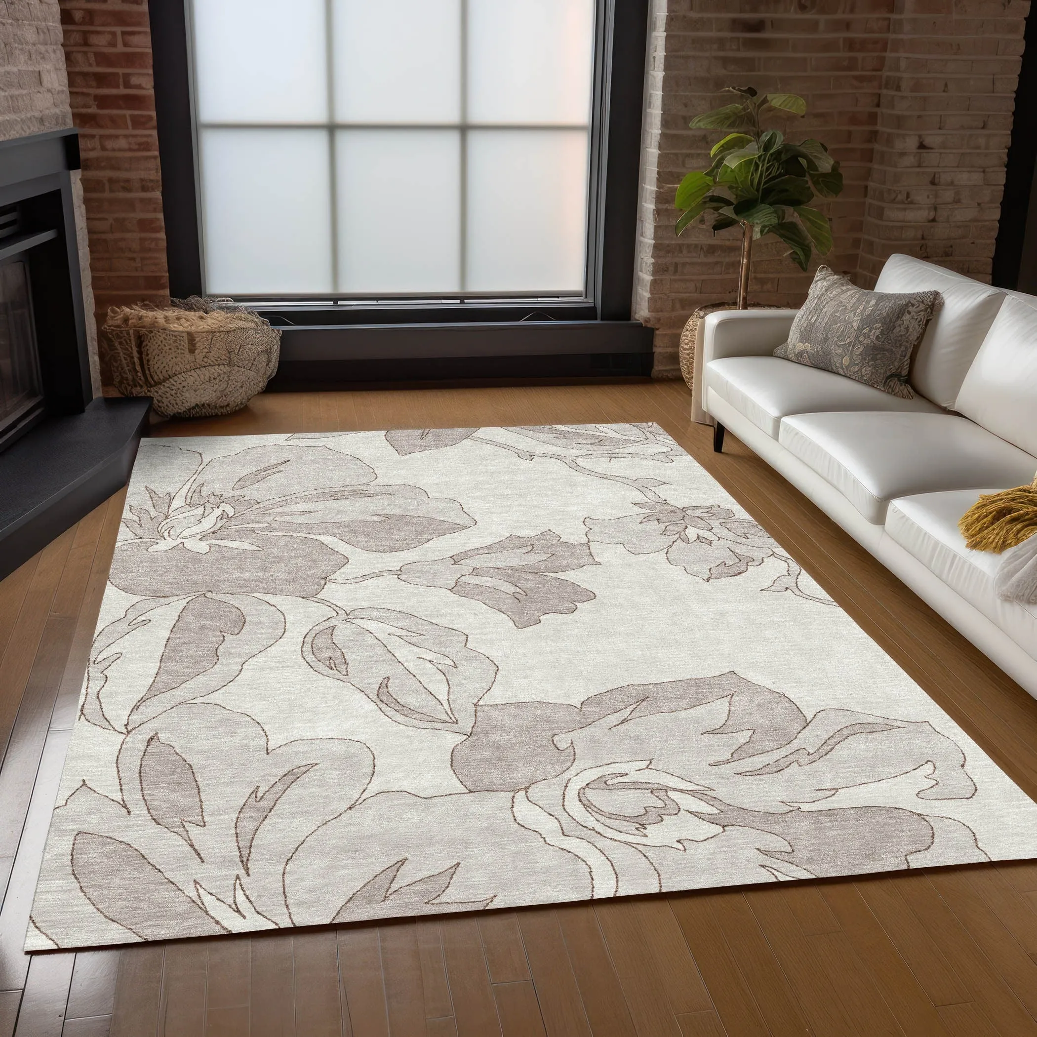 Machine Washable Indoor/ Outdoor Chantille Floral Rug