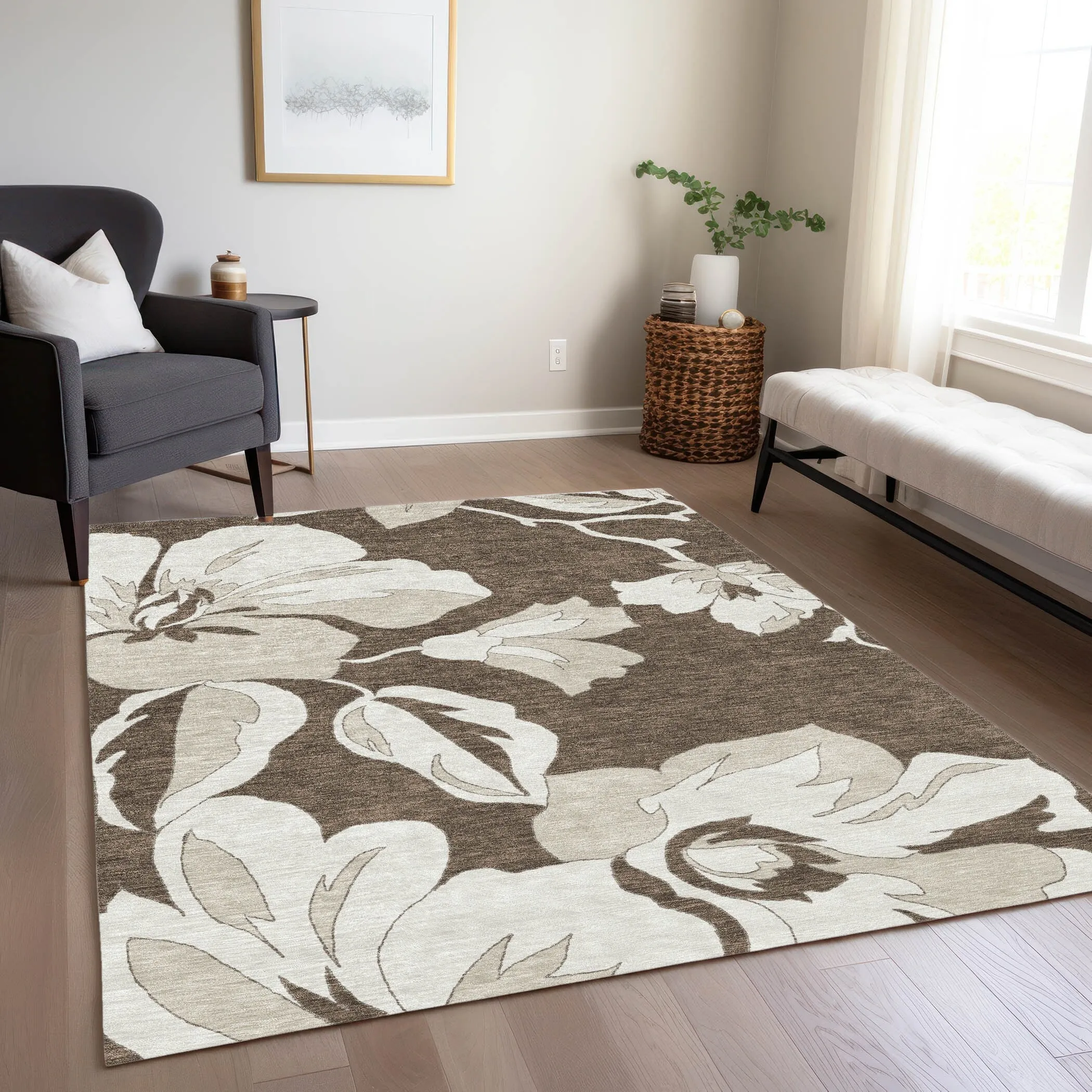 Machine Washable Indoor/ Outdoor Chantille Floral Rug
