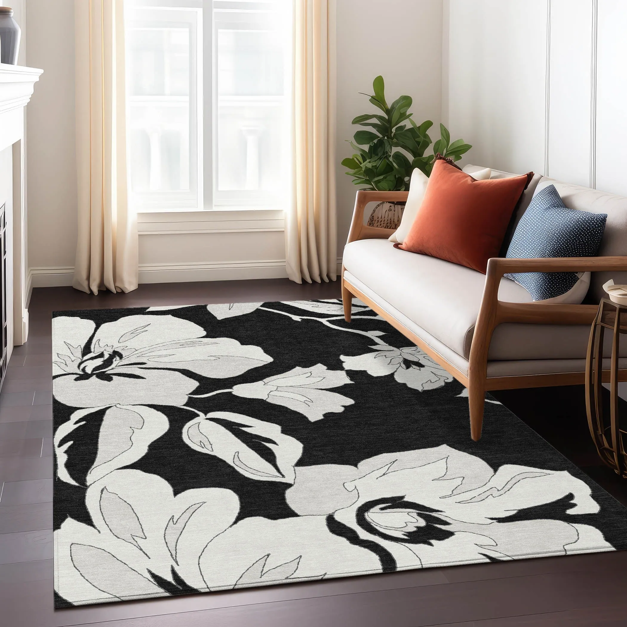 Machine Washable Indoor/ Outdoor Chantille Floral Rug