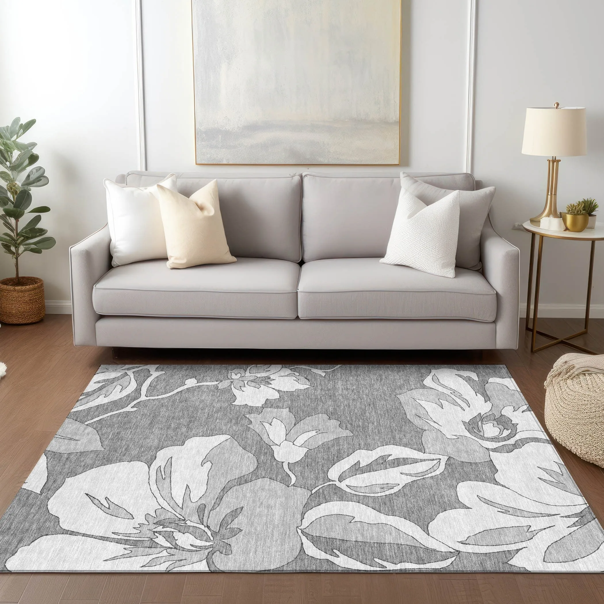 Machine Washable Indoor/ Outdoor Chantille Floral Rug