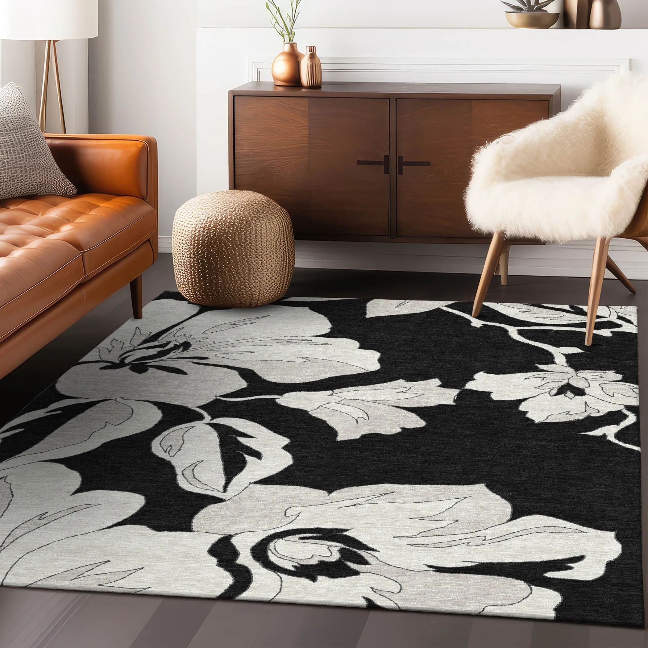 Machine Washable Indoor/ Outdoor Chantille Floral Rug