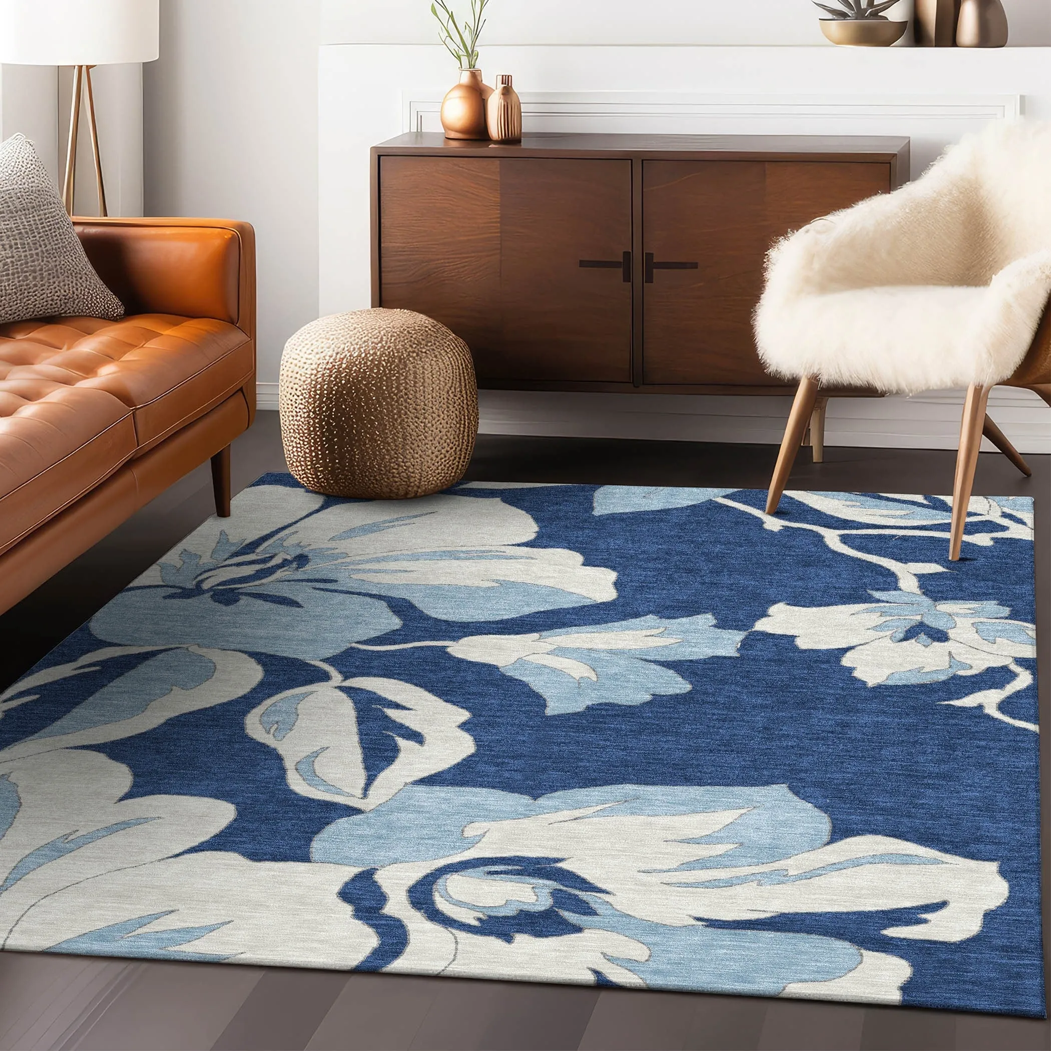 Machine Washable Indoor/ Outdoor Chantille Floral Rug