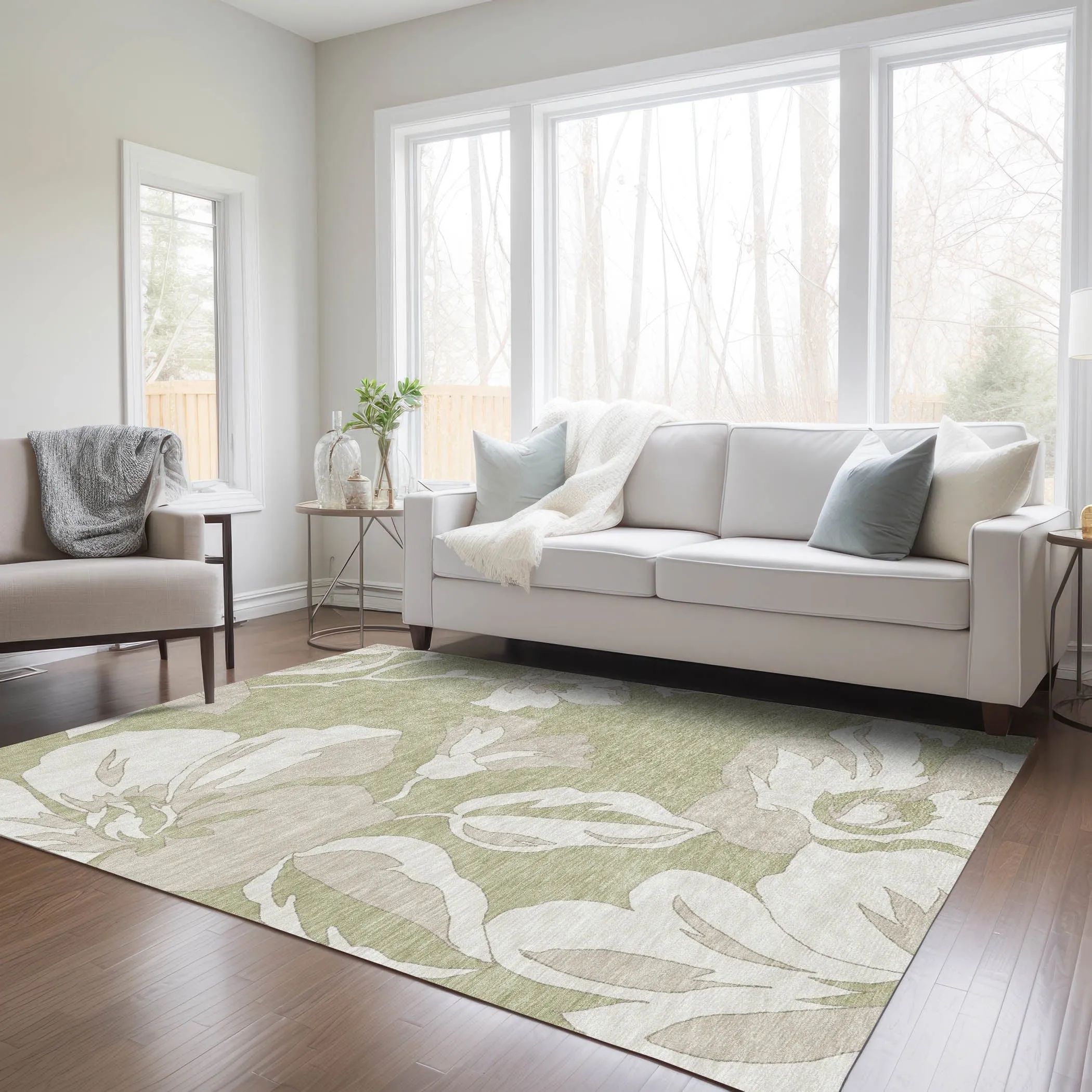 Machine Washable Indoor/ Outdoor Chantille Floral Rug
