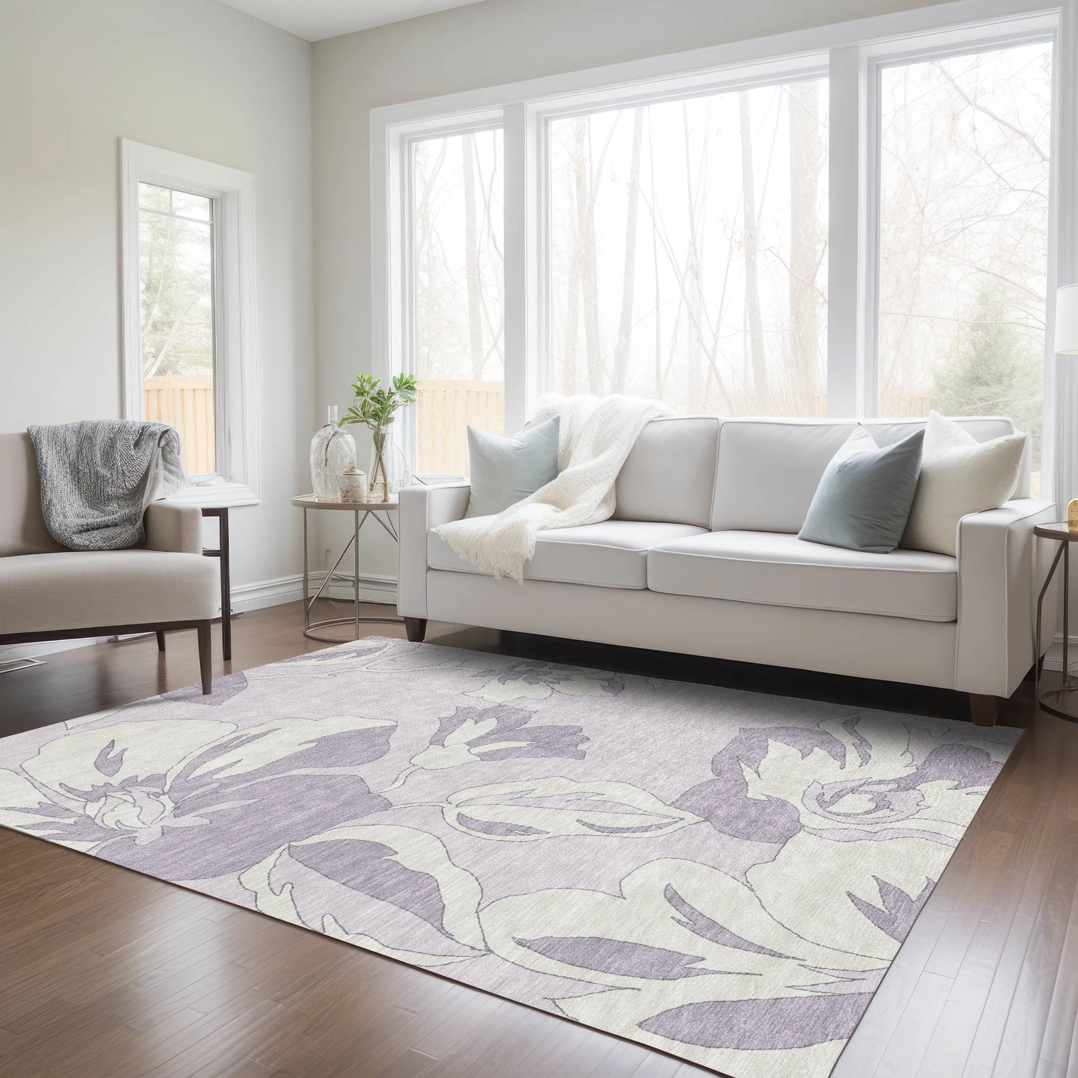 Machine Washable Indoor/ Outdoor Chantille Floral Rug