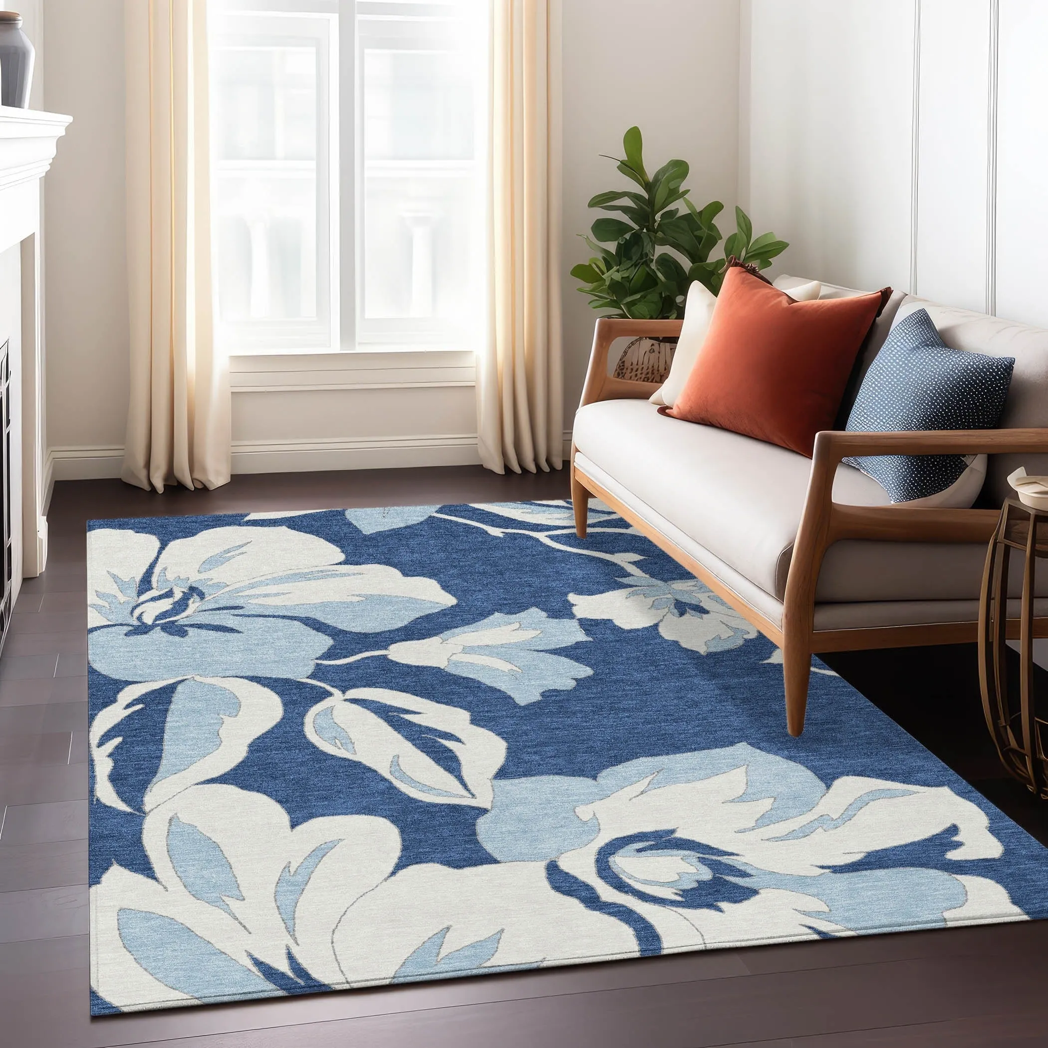 Machine Washable Indoor/ Outdoor Chantille Floral Rug