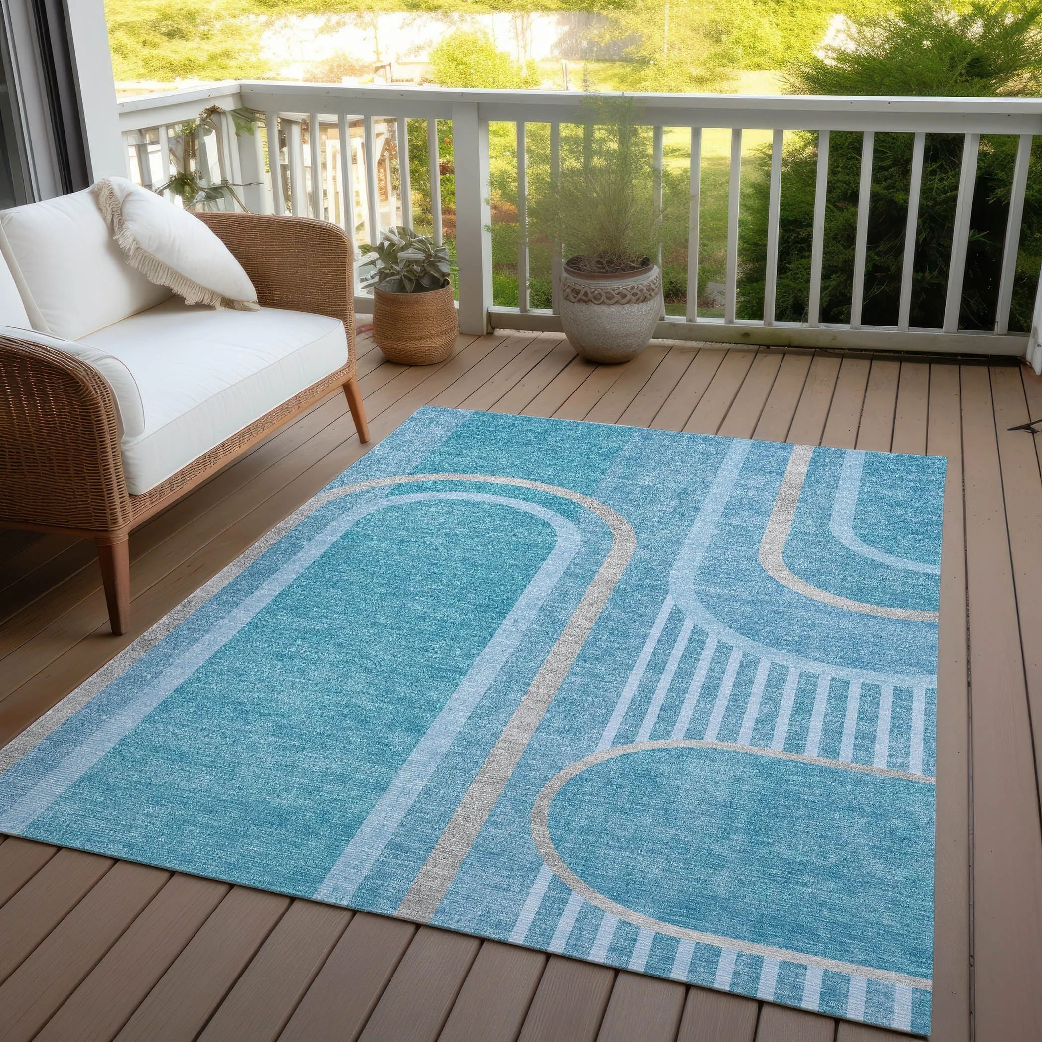 Machine Washable Indoor/ Outdoor Chantille Mid Century Modern Rug