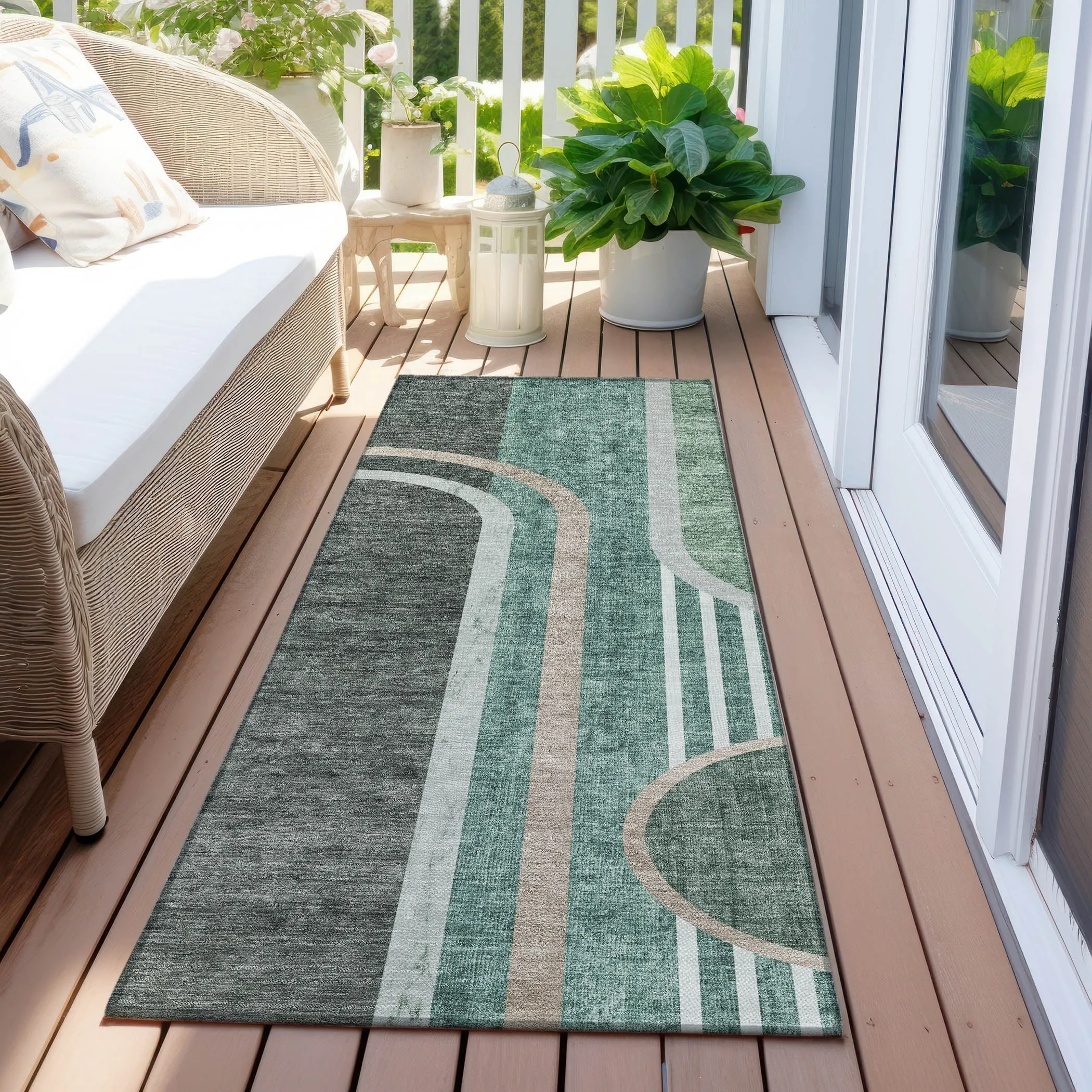 Machine Washable Indoor/ Outdoor Chantille Mid Century Modern Rug
