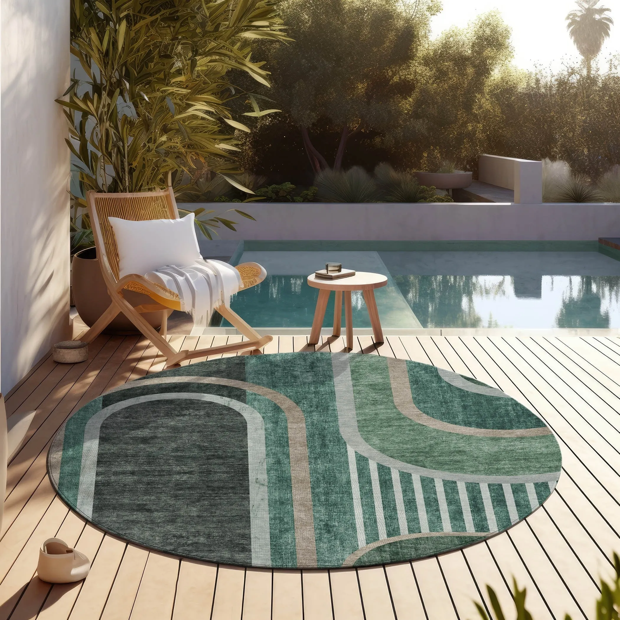 Machine Washable Indoor/ Outdoor Chantille Mid Century Modern Rug