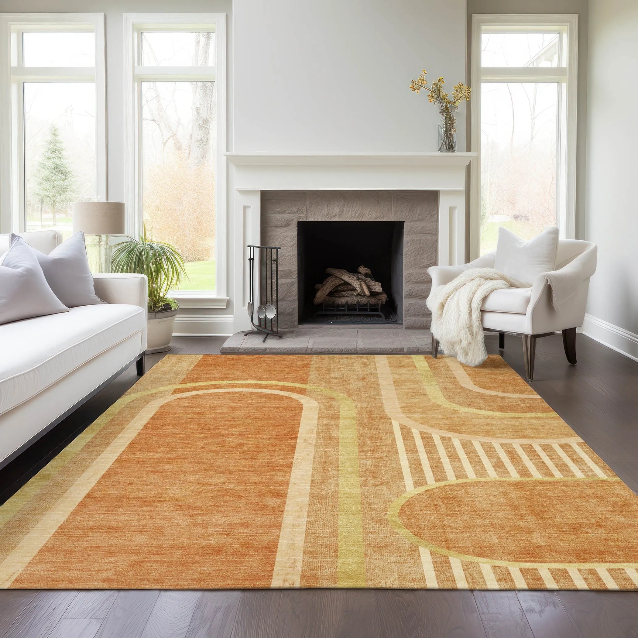 Machine Washable Indoor/ Outdoor Chantille Mid Century Modern Rug