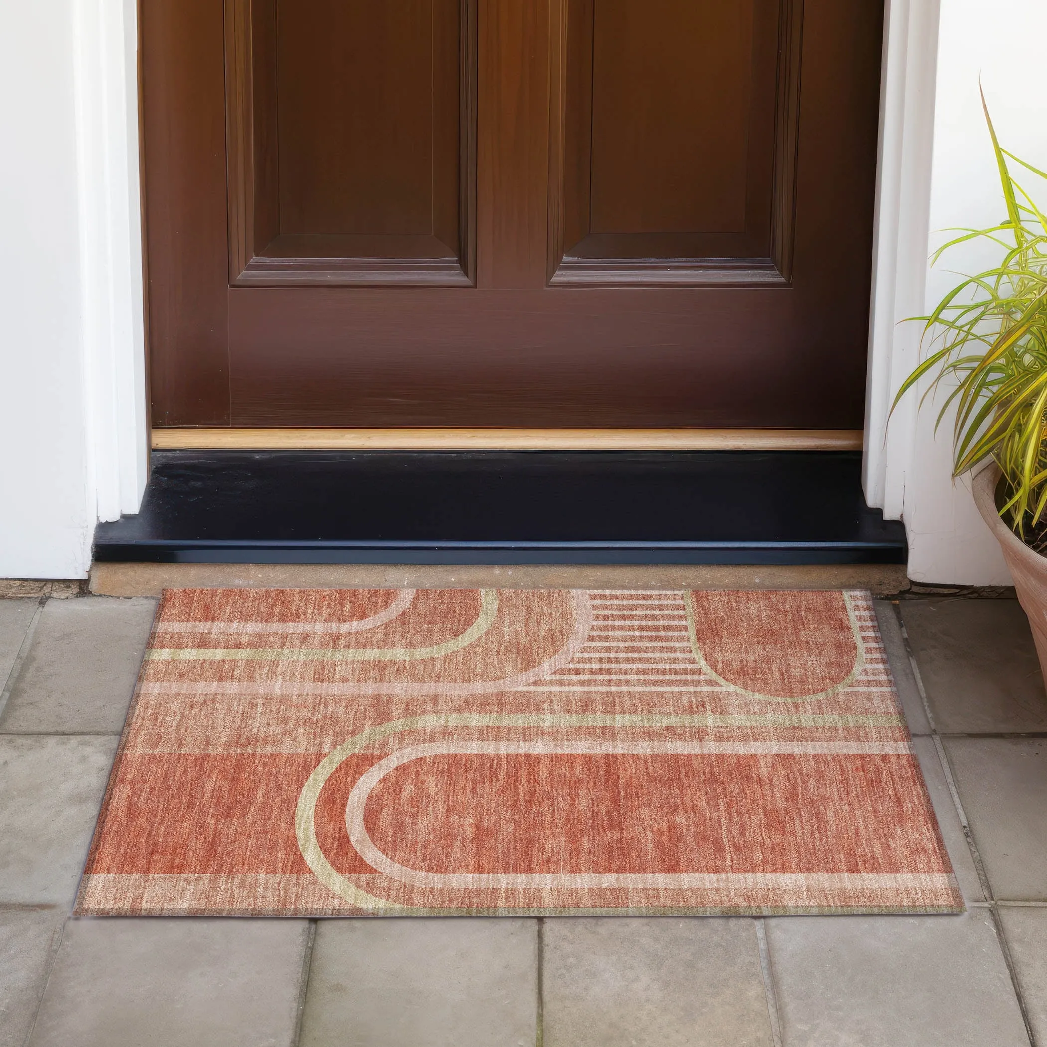 Machine Washable Indoor/ Outdoor Chantille Mid Century Modern Rug