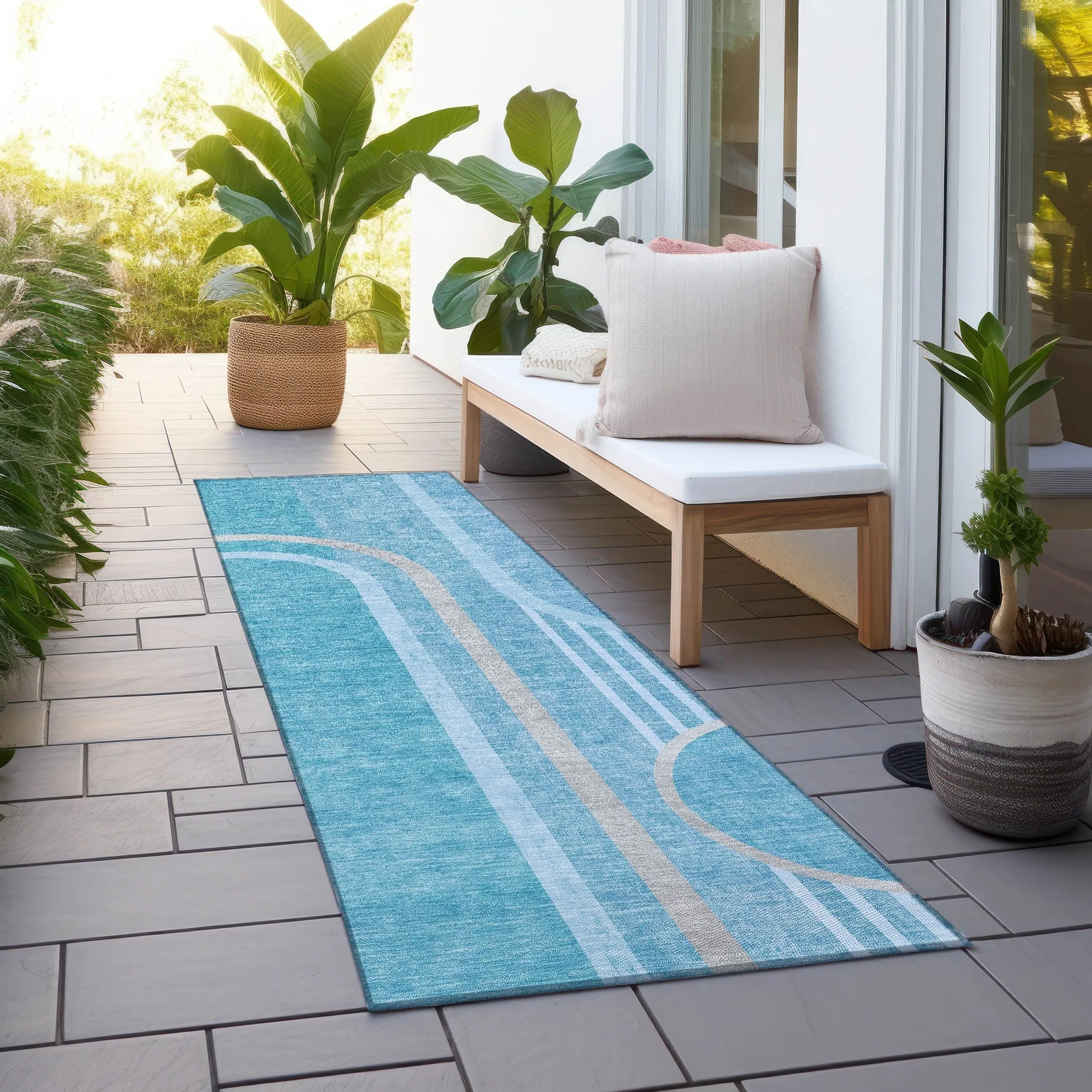 Machine Washable Indoor/ Outdoor Chantille Mid Century Modern Rug