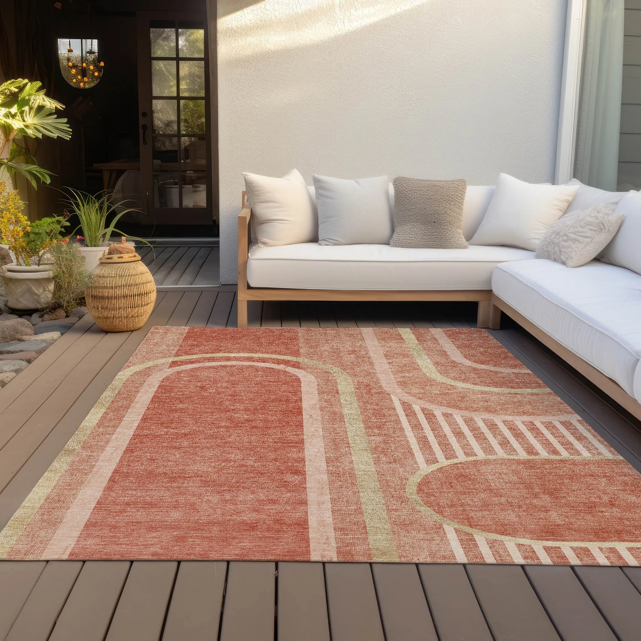 Machine Washable Indoor/ Outdoor Chantille Mid Century Modern Rug