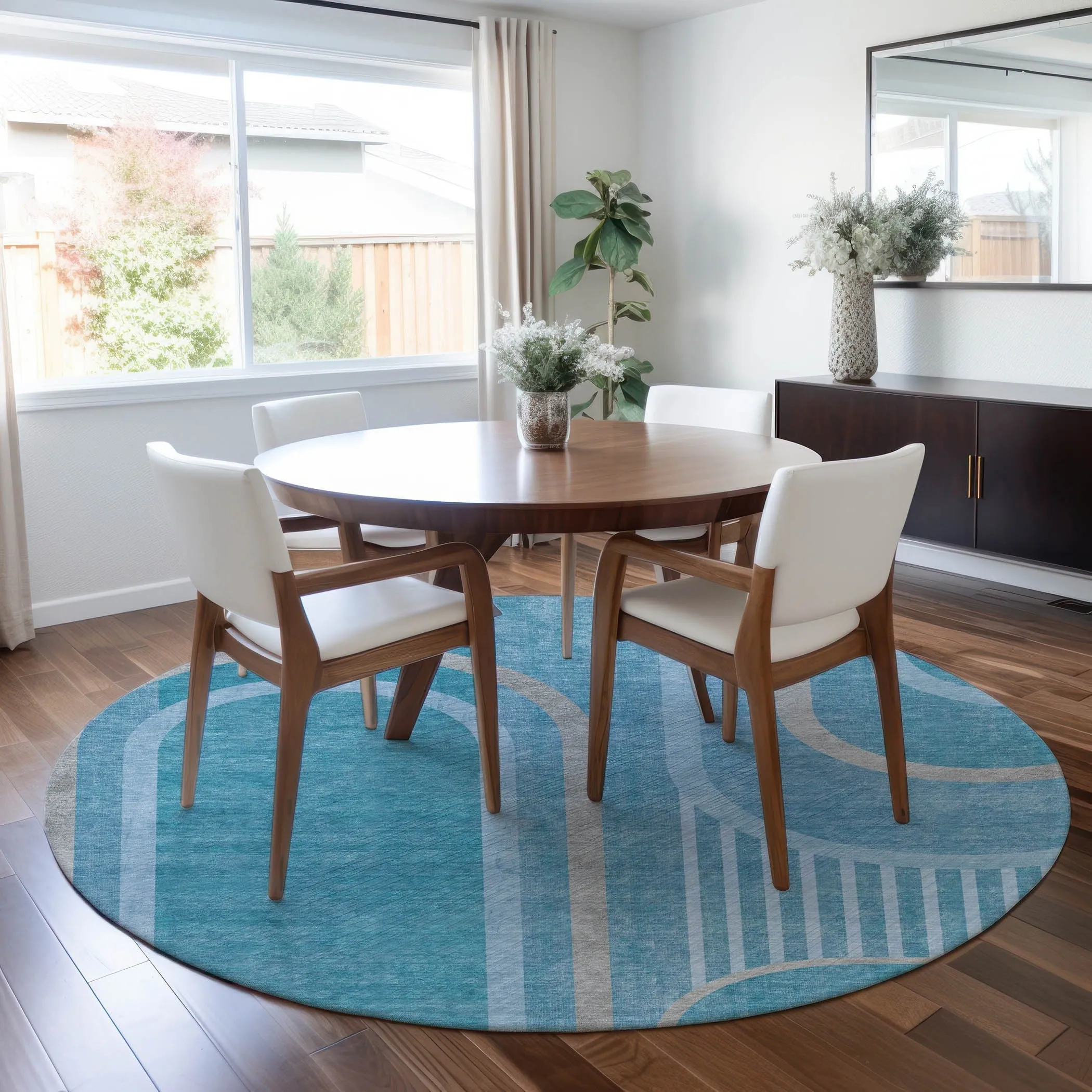 Machine Washable Indoor/ Outdoor Chantille Mid Century Modern Rug