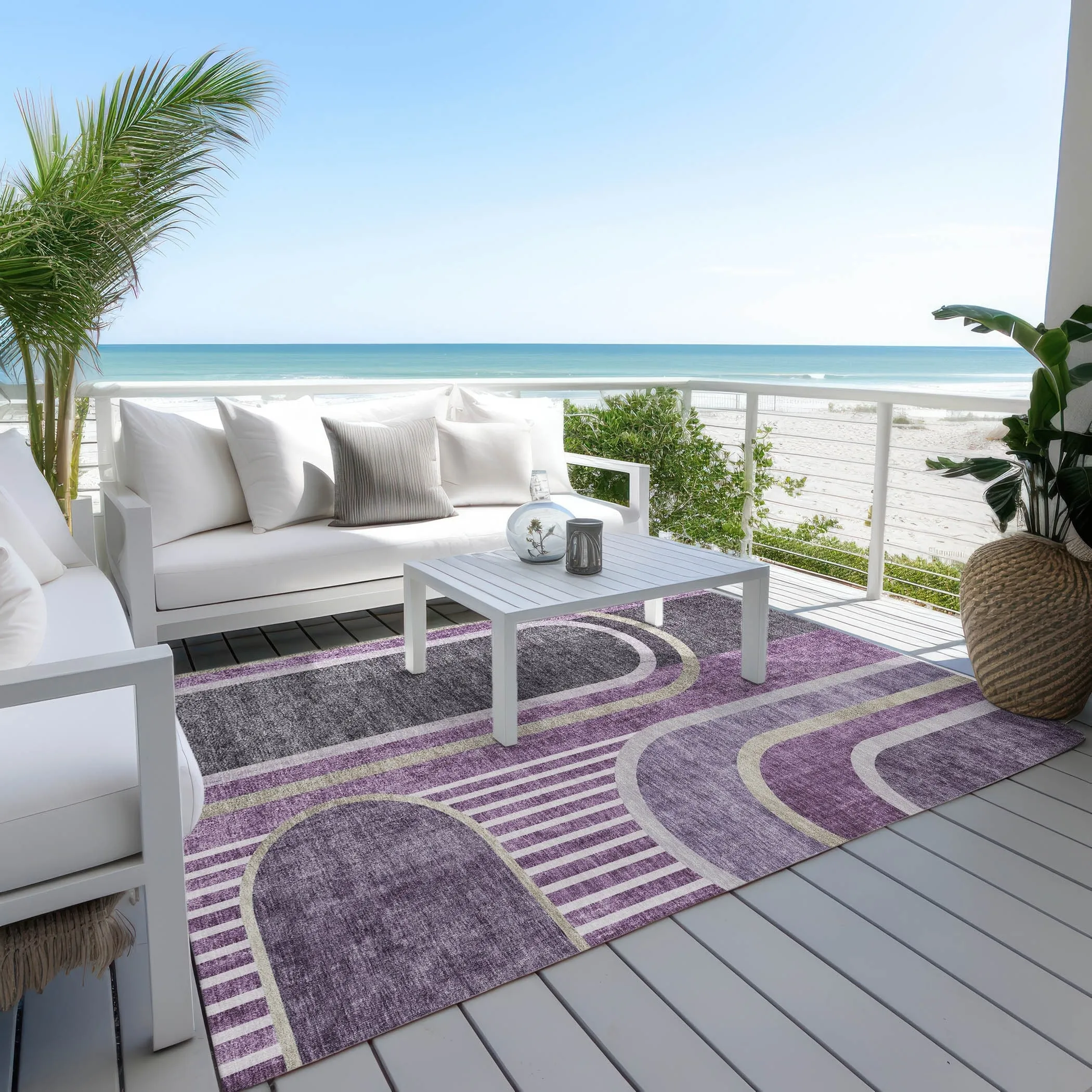Machine Washable Indoor/ Outdoor Chantille Mid Century Modern Rug