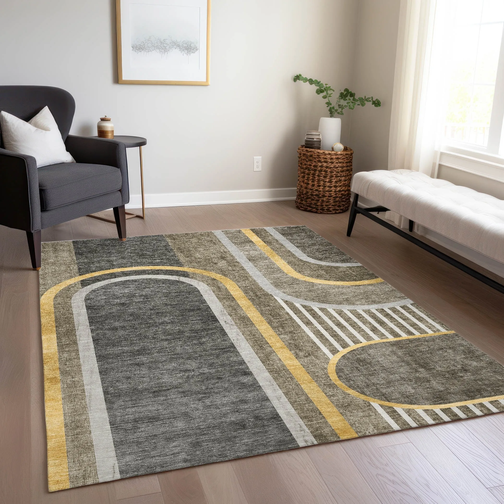 Machine Washable Indoor/ Outdoor Chantille Mid Century Modern Rug
