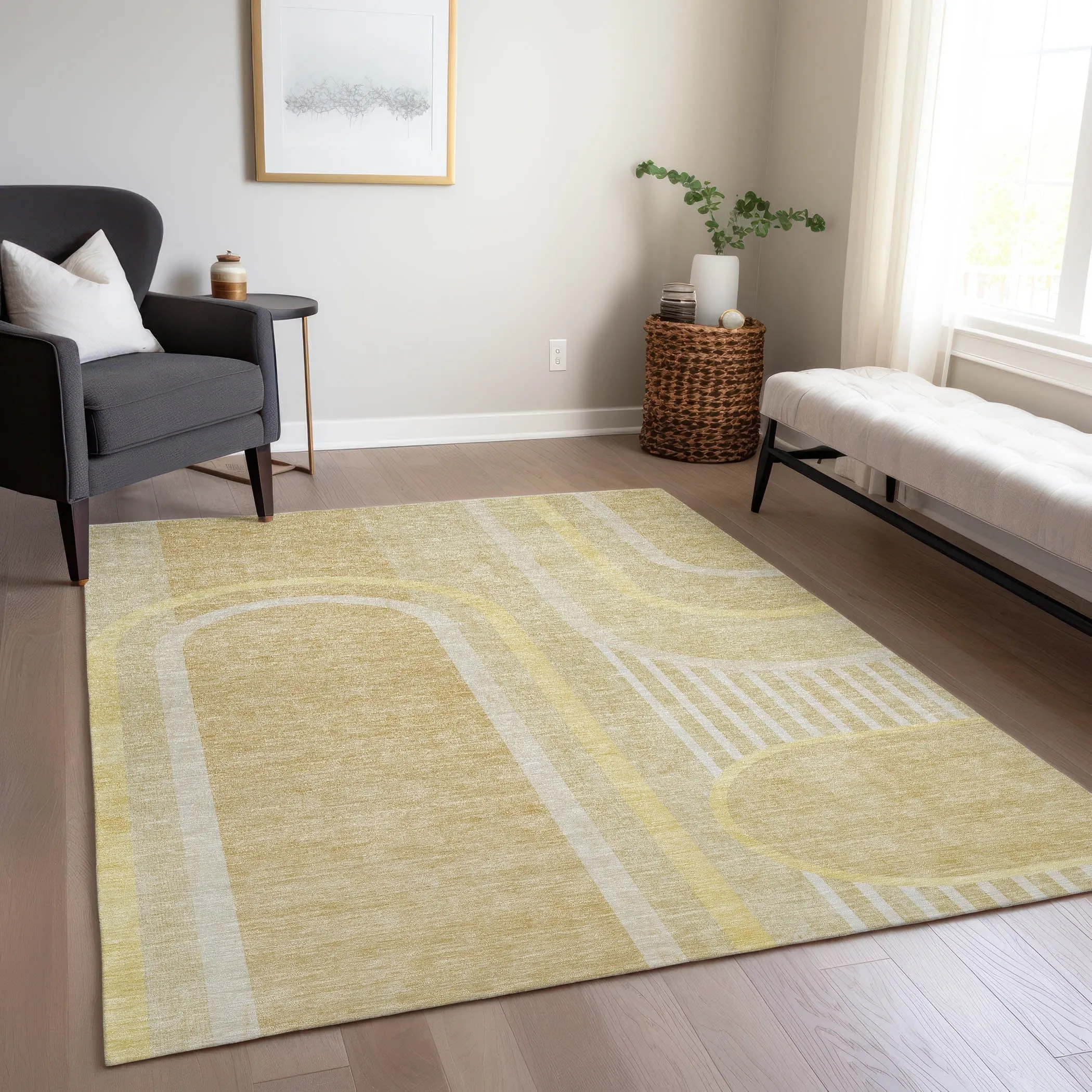 Machine Washable Indoor/ Outdoor Chantille Mid Century Modern Rug