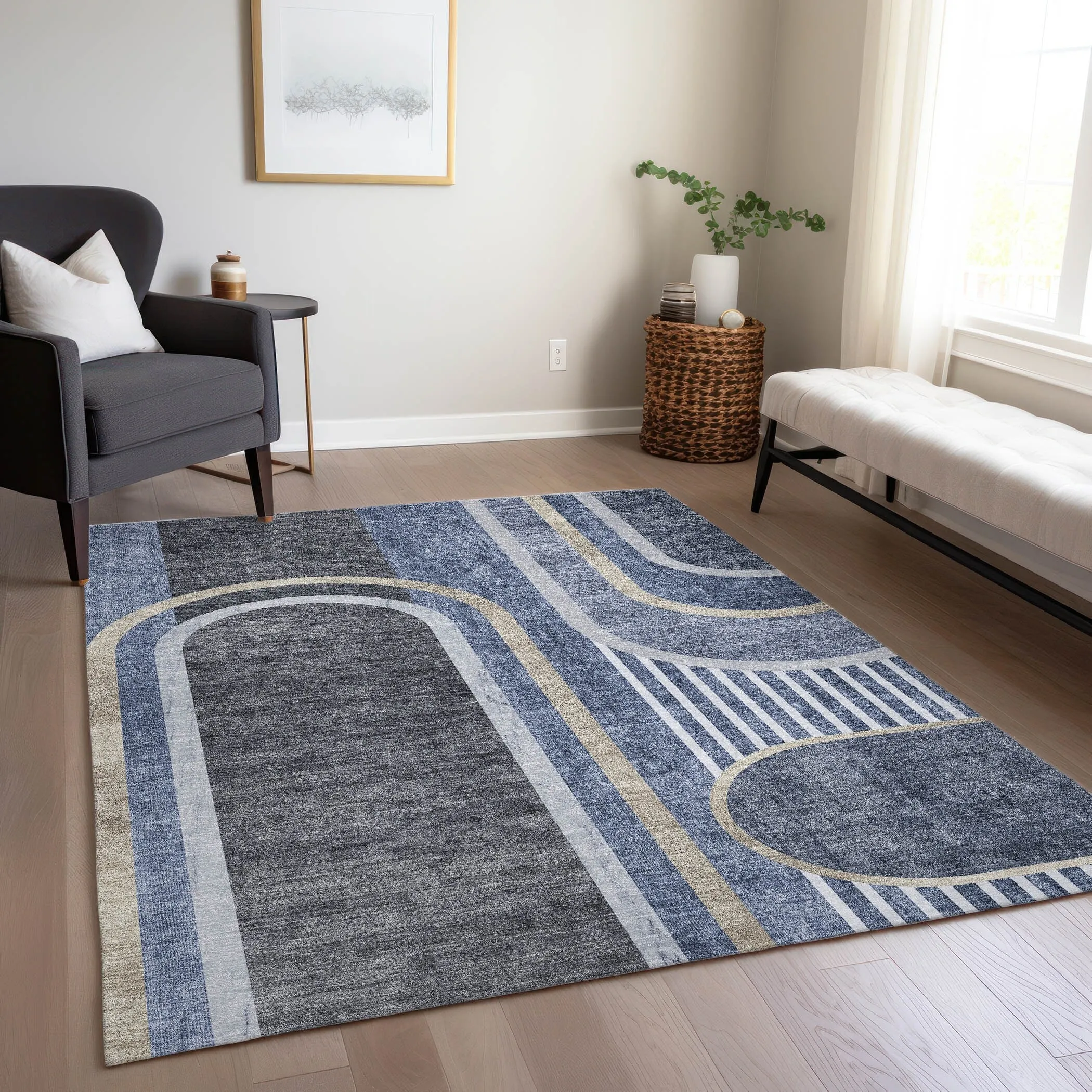 Machine Washable Indoor/ Outdoor Chantille Mid Century Modern Rug