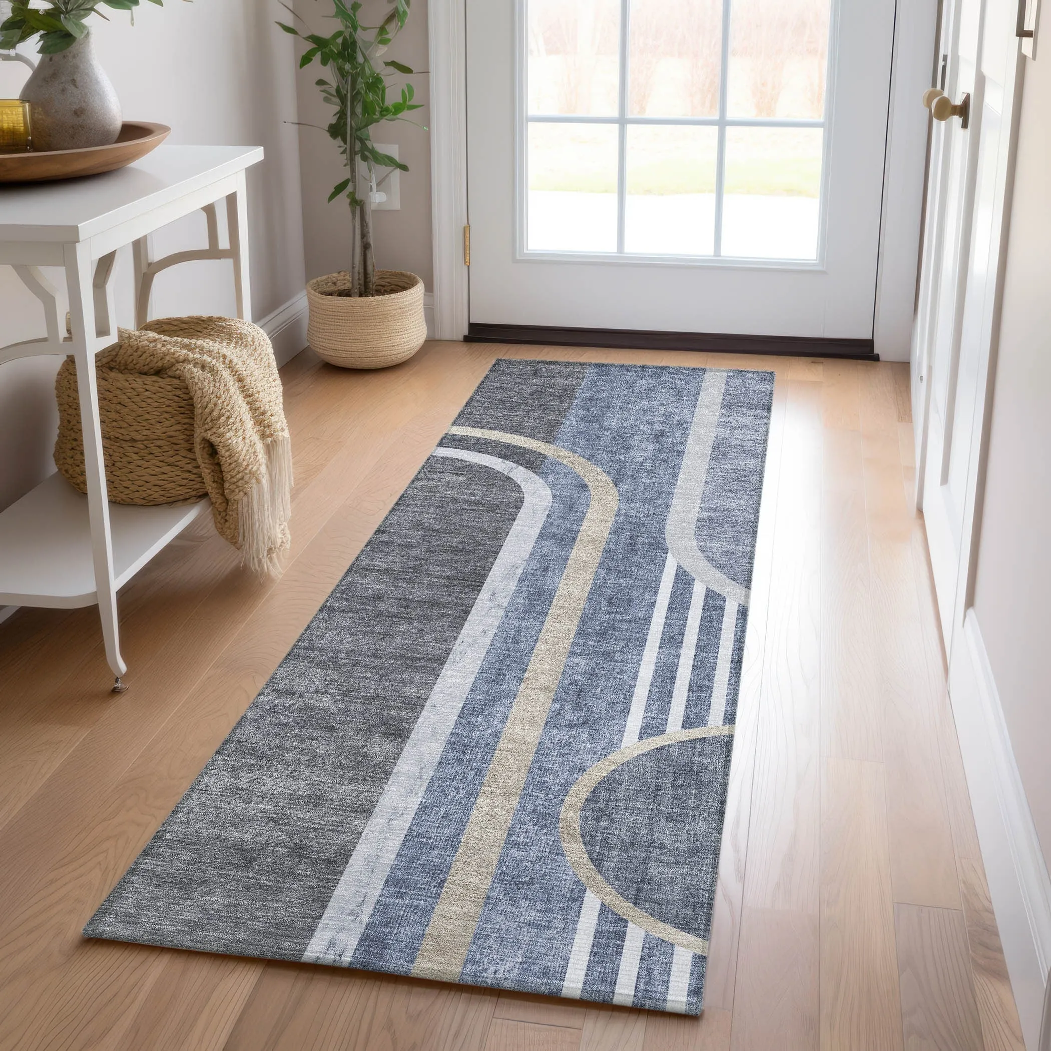 Machine Washable Indoor/ Outdoor Chantille Mid Century Modern Rug